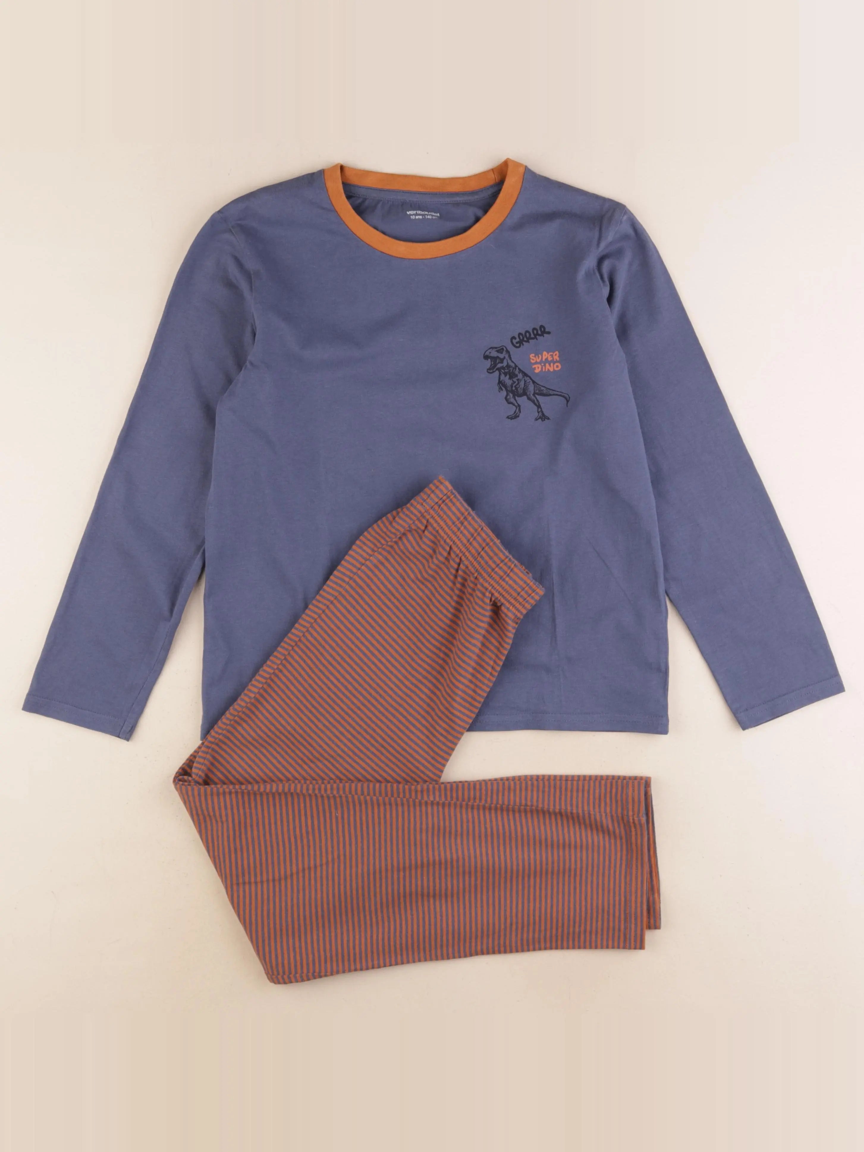Vertbaudet - pyjama coton bleu, marron - 10 ans