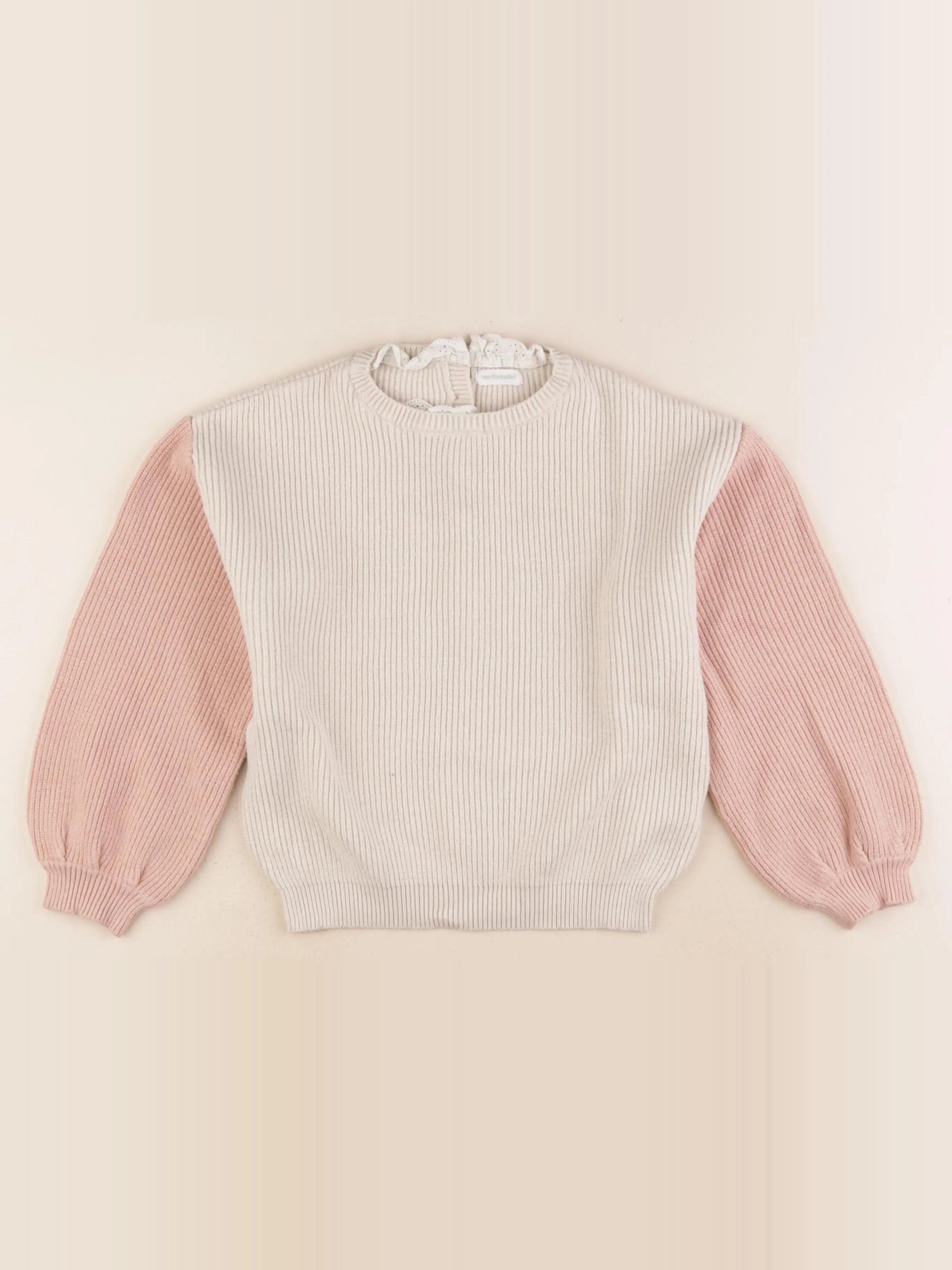 Vertbaudet - pull blanc, rose - 8 ans