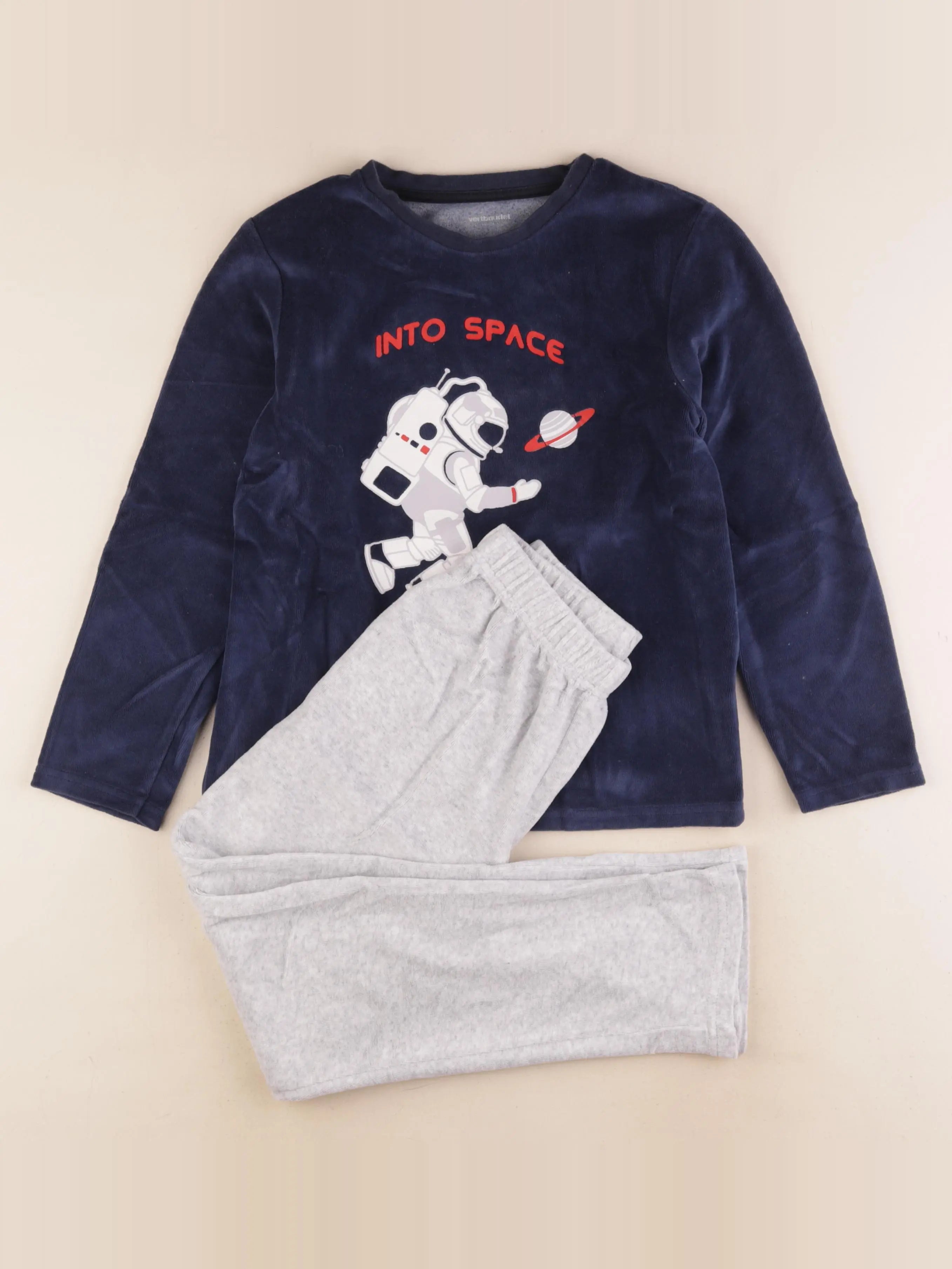 Vertbaudet - pyjama velours bleu, gris - 10 ans