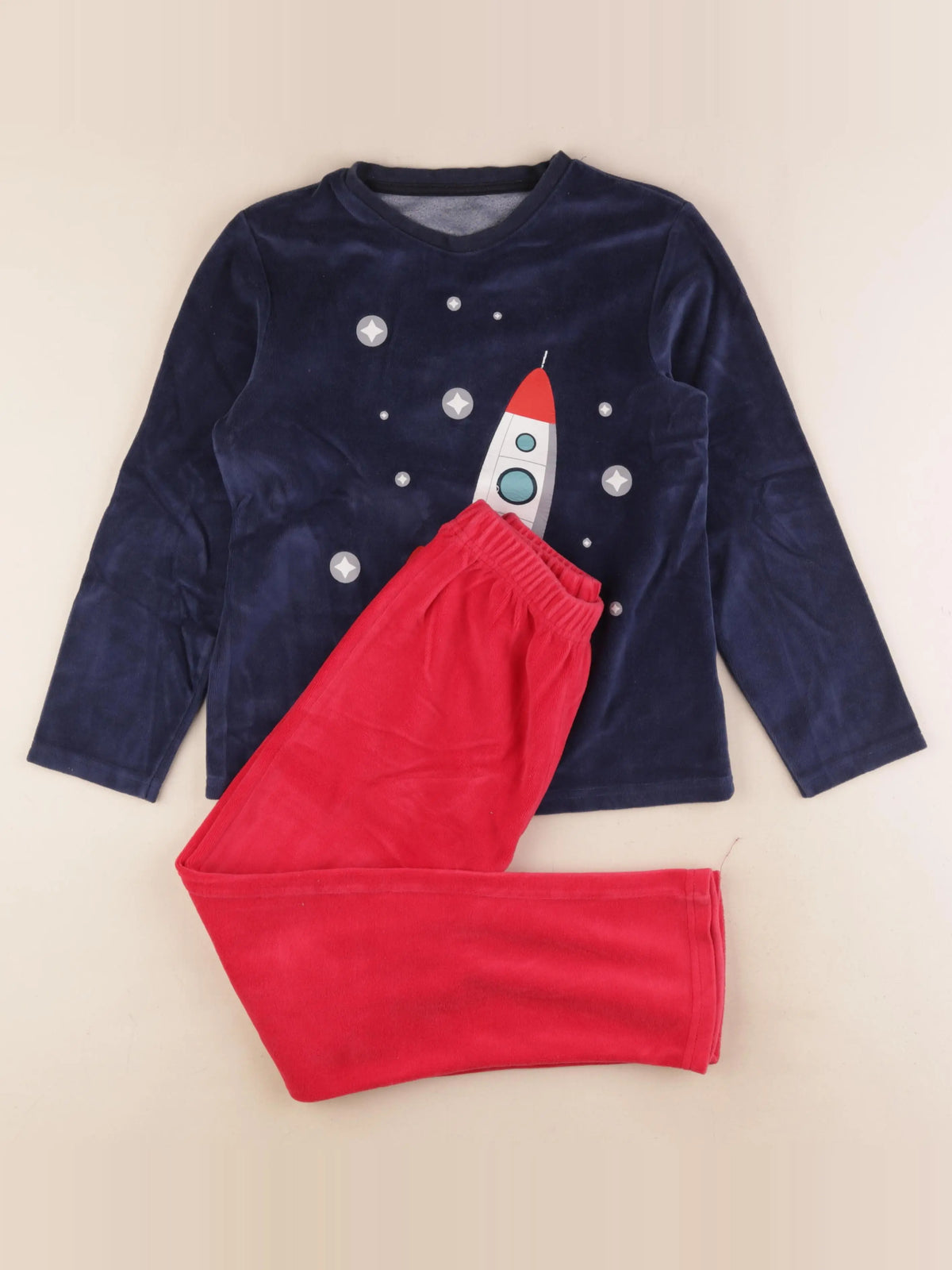 Vertbaudet - pyjama velours bleu, rouge - 10 ans