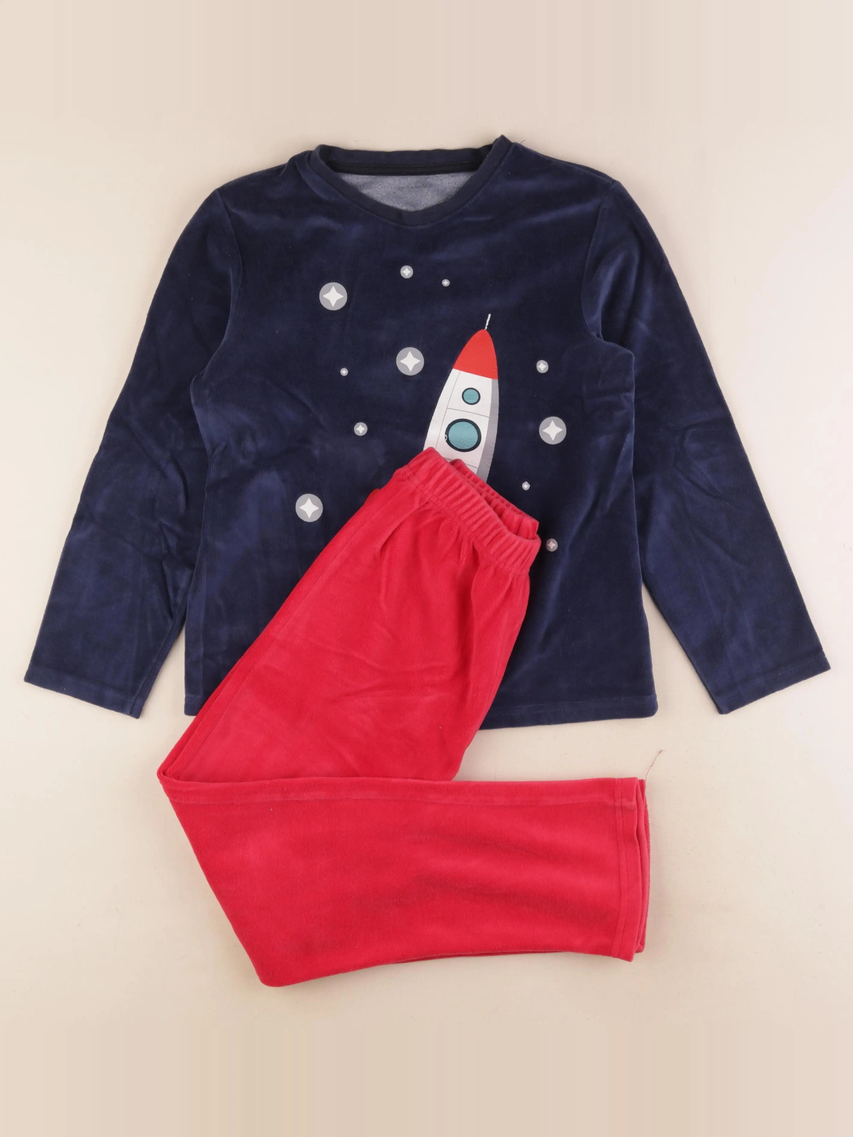 Vertbaudet - pyjama velours bleu, rouge - 10 ans