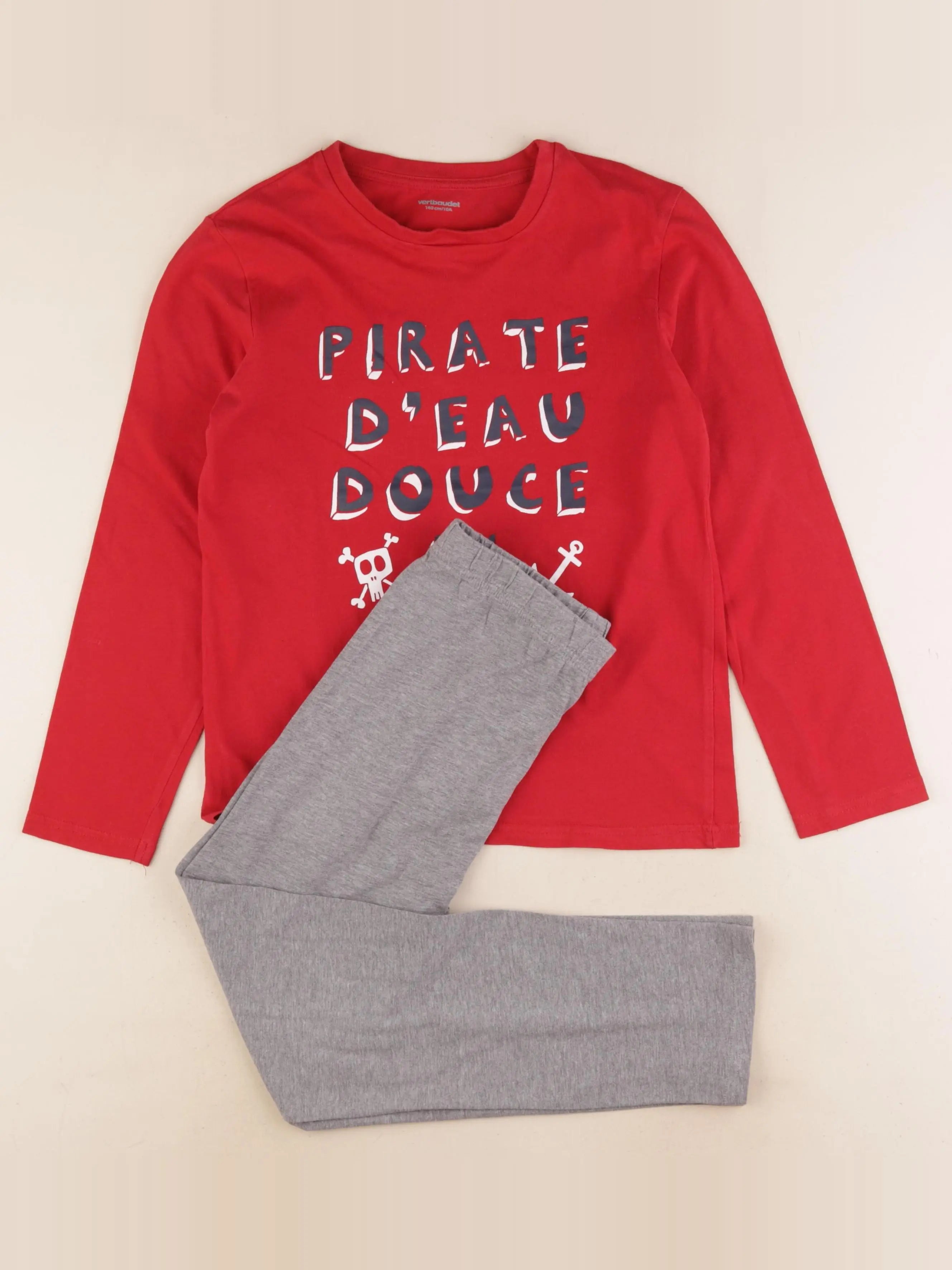 Vertbaudet - pyjama coton gris, rouge - 10 ans