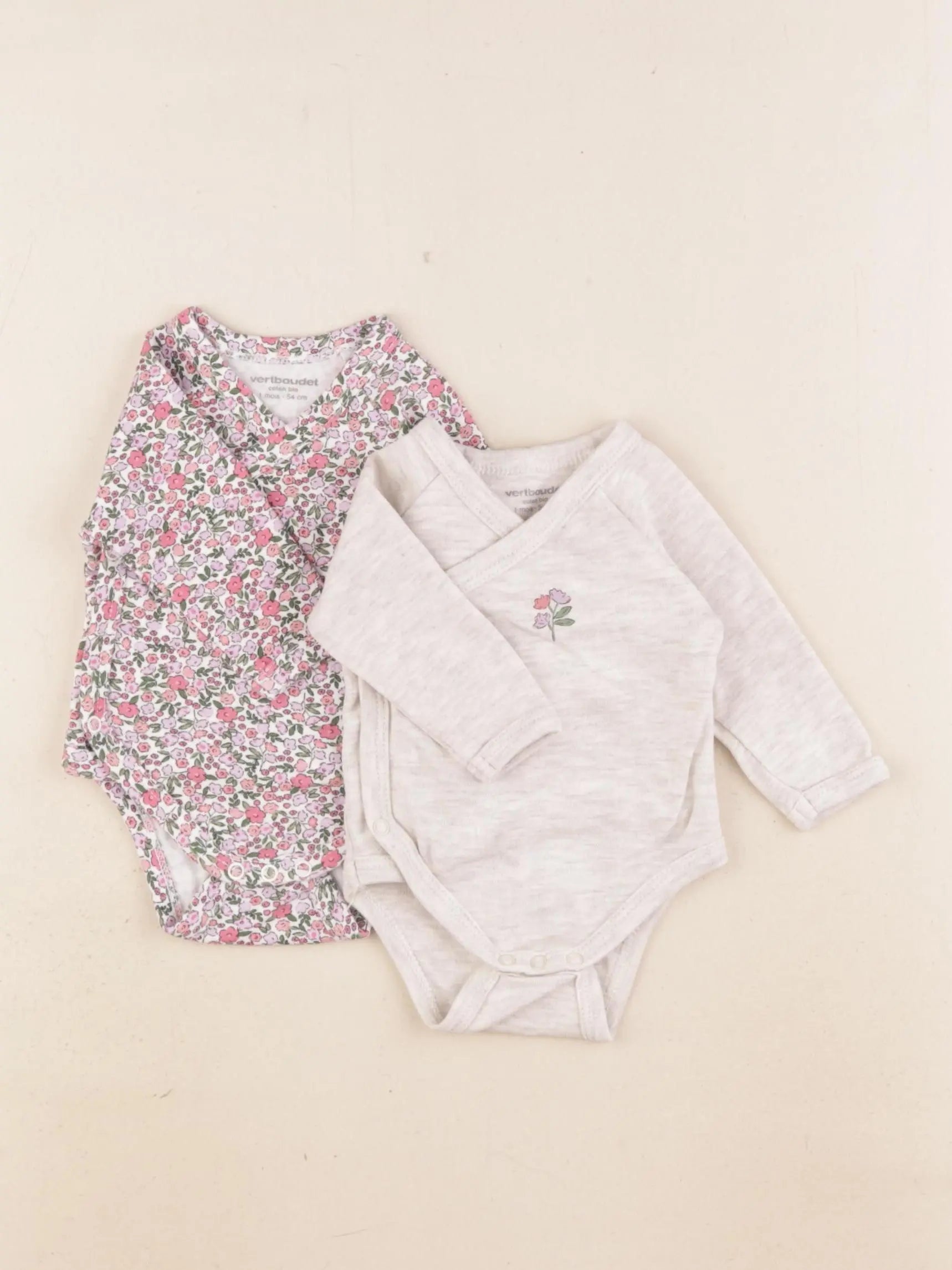 Vertbaudet - lot de 2 bodies en coton multicolore - 1 mois