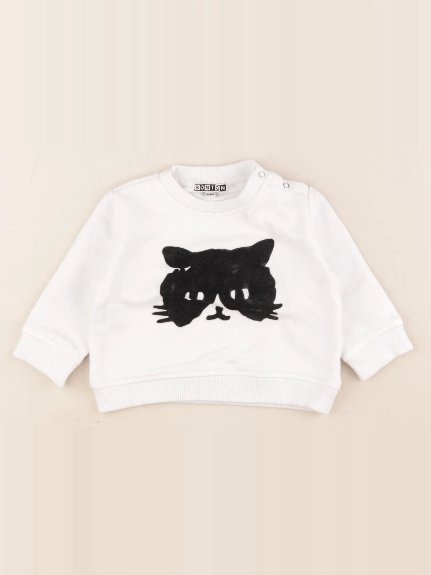 Bonton - sweat blanc, noir - 6 mois
