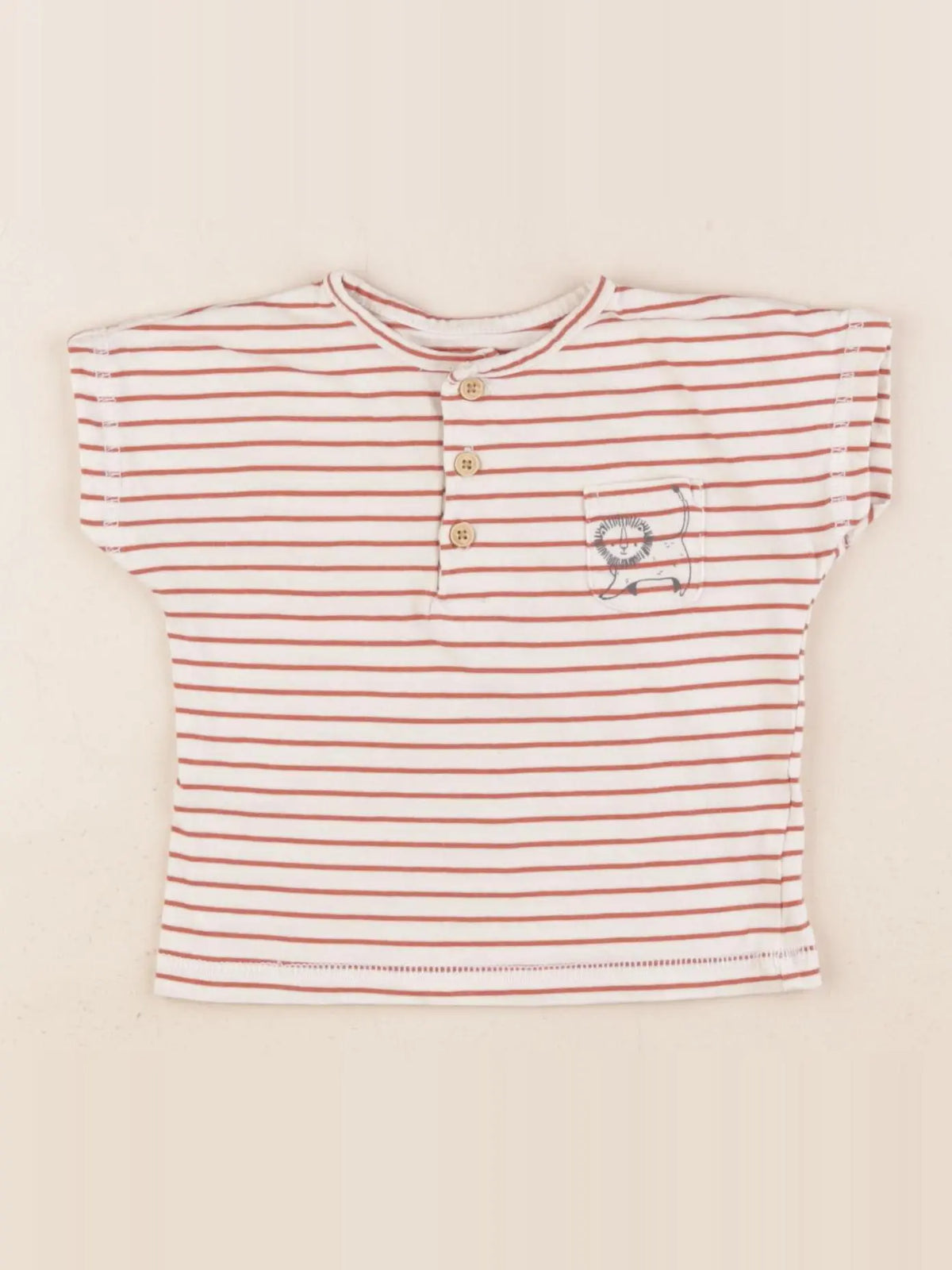 Vertbaudet - tee-shirt beige, rouge - 6 mois