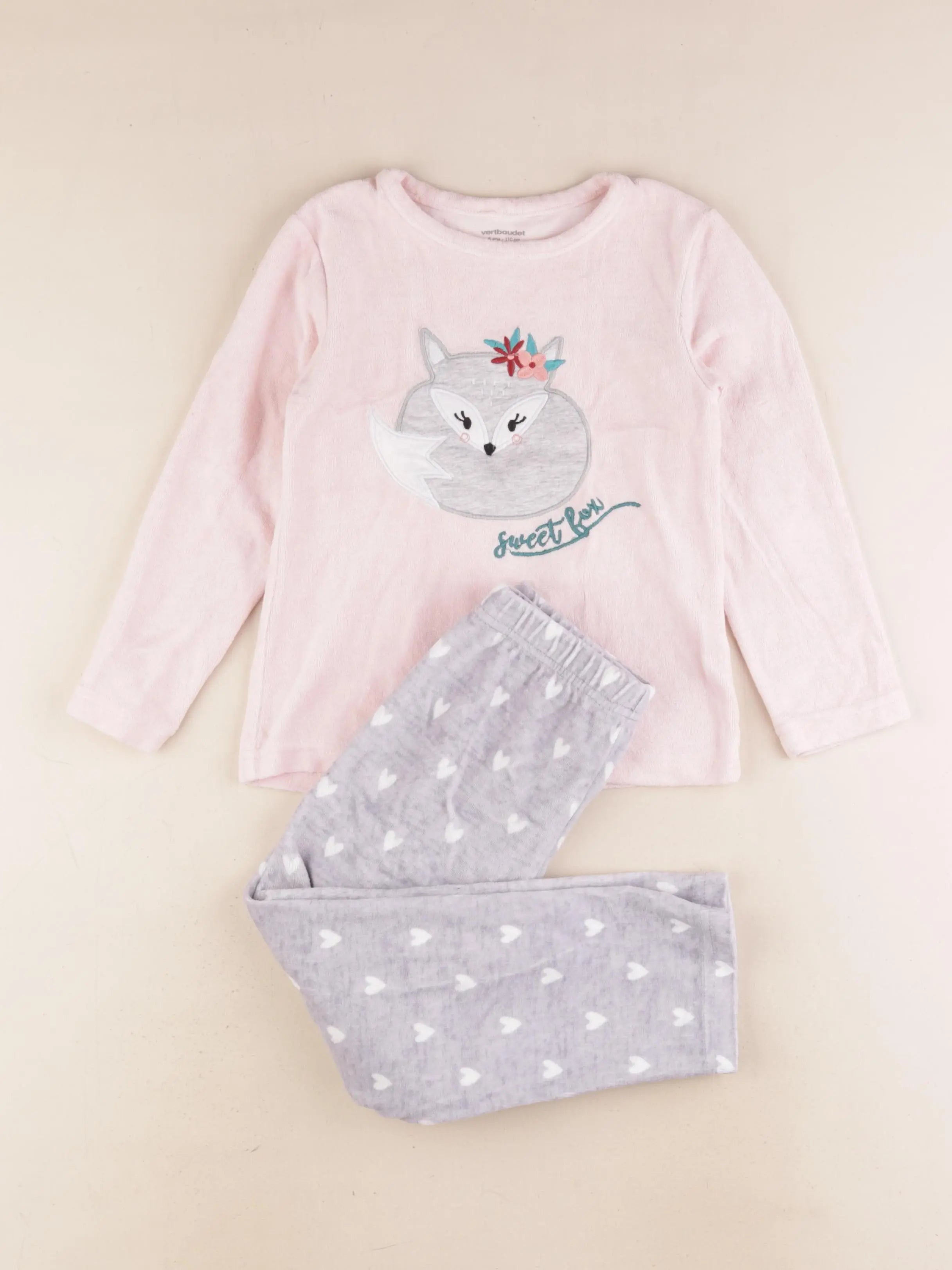 Vertbaudet - pyjama velours gris, rose - 5 ans