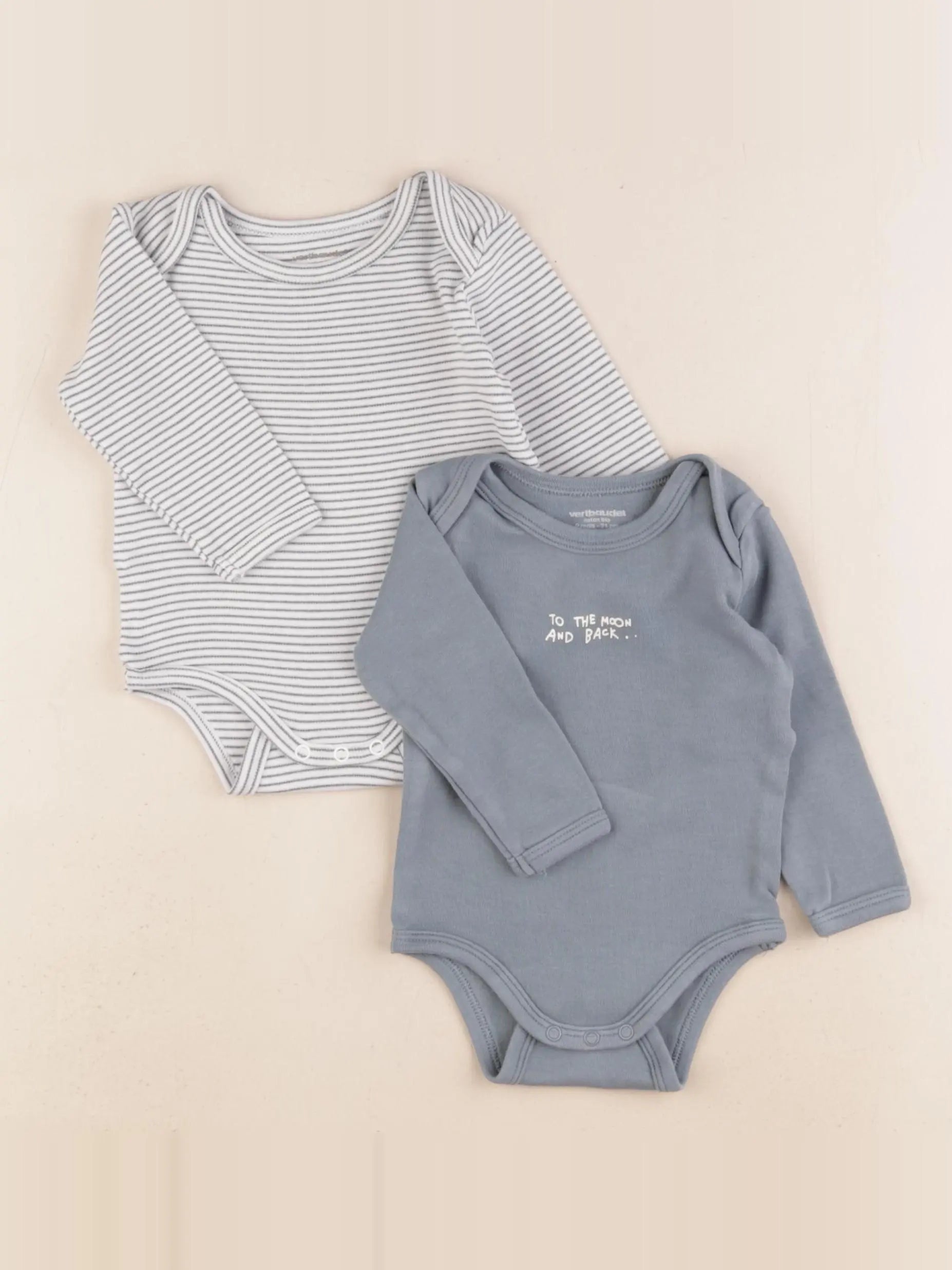 Vertbaudet - lot de 2 bodies en coton bleu, blanc - 9 mois