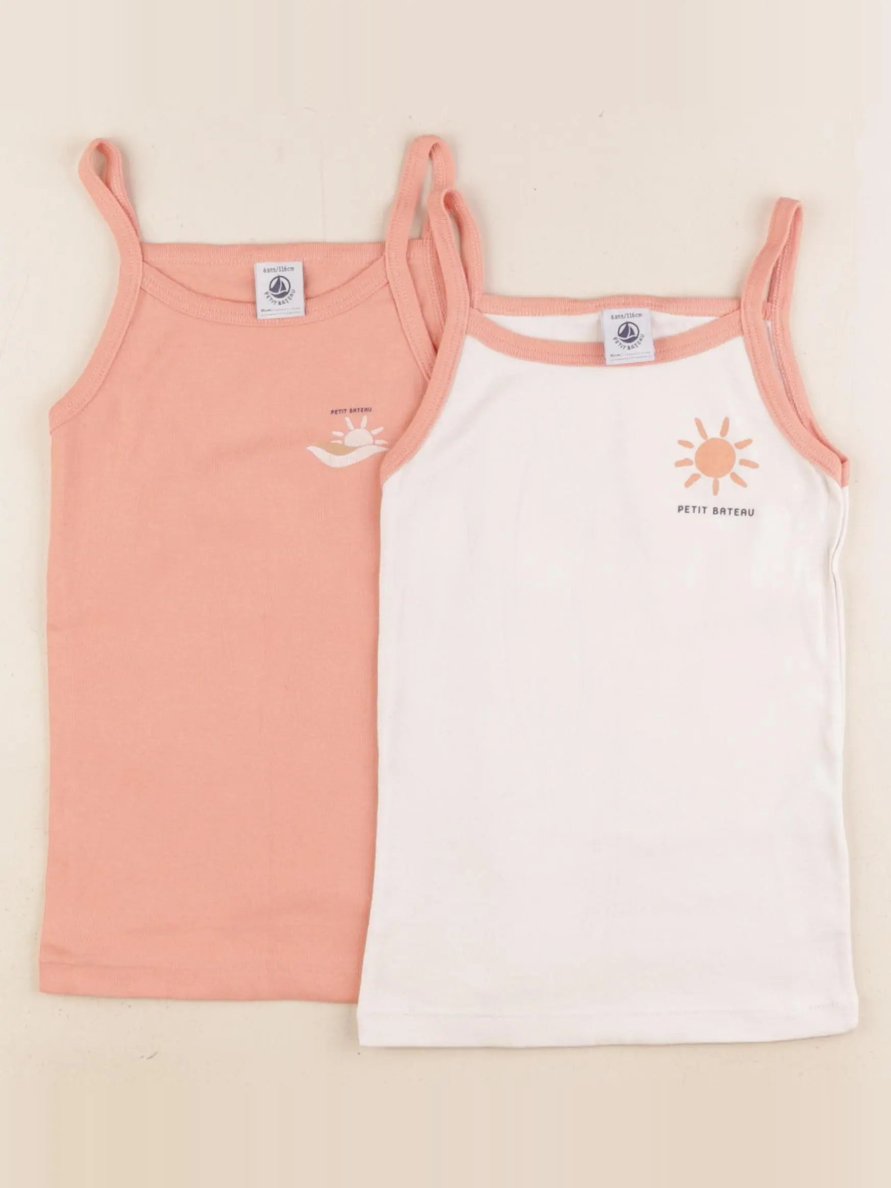 Petit Bateau - lot de 2 maillots de corps beige, orange - 6 ans
