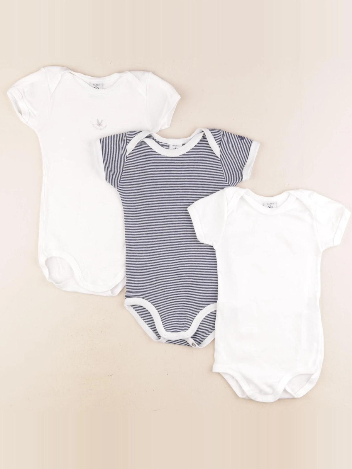Petit Bateau - lot de 3 bodies en coton bleu, blanc - 18 mois