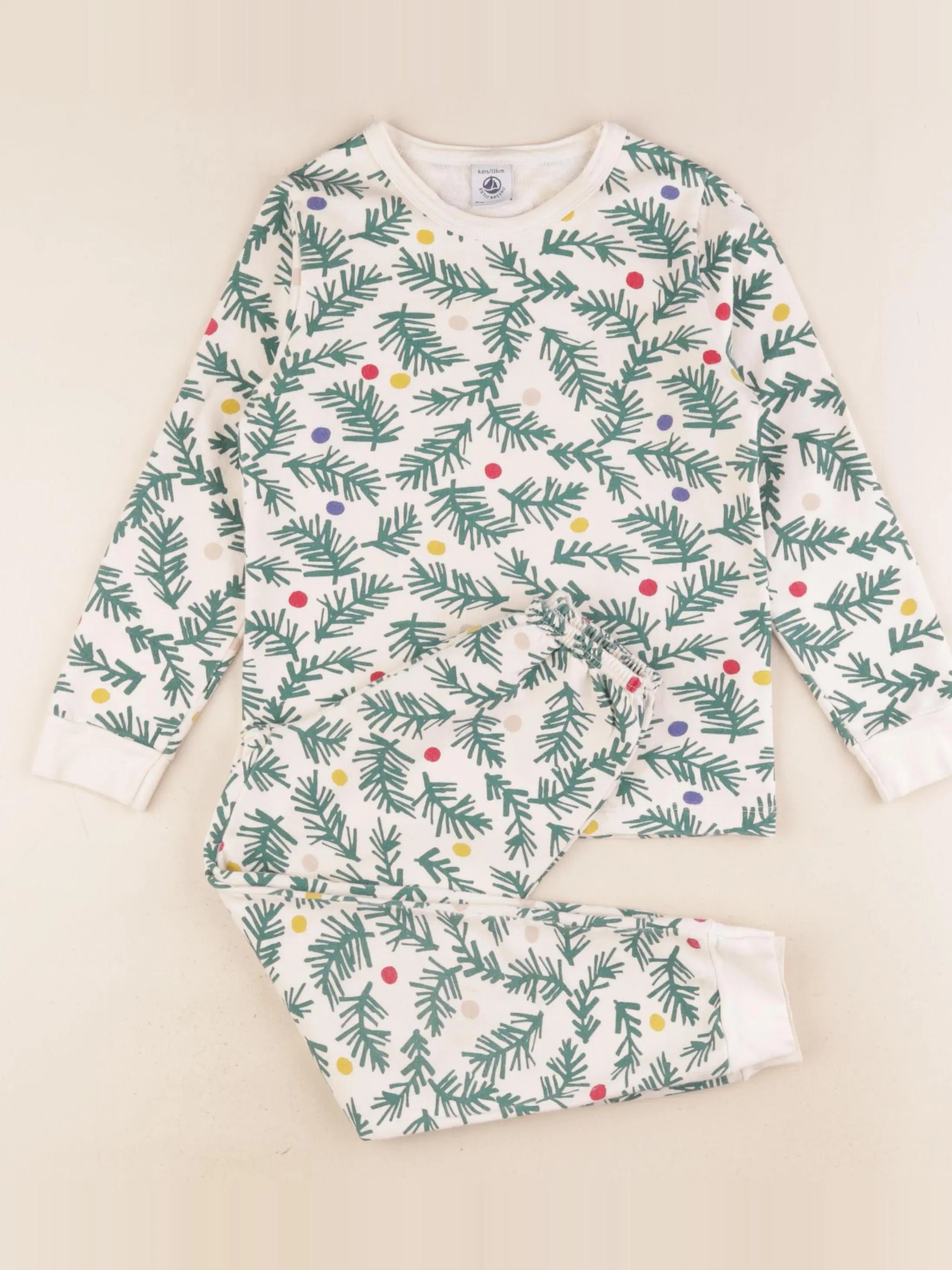 Petit Bateau - pyjama coton vert, beige - 6 ans