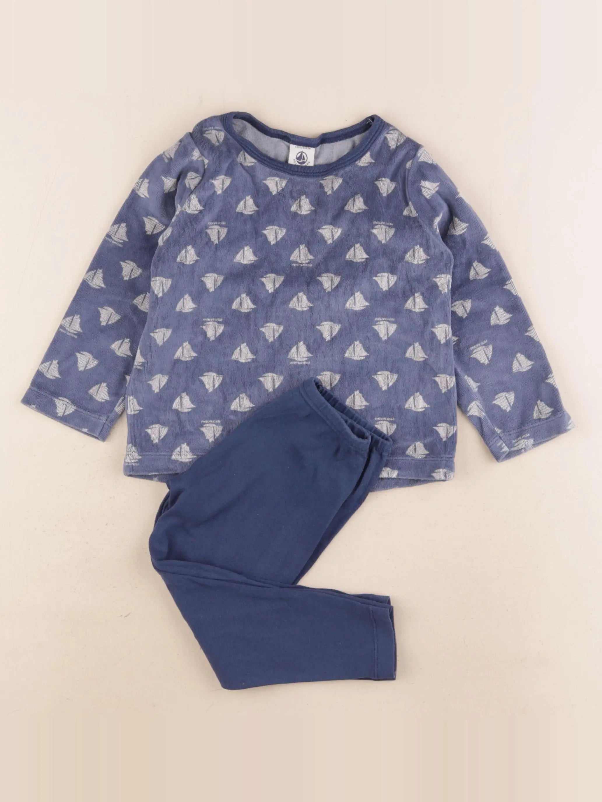 Petit Bateau - pyjama velours bleu - 2 ans