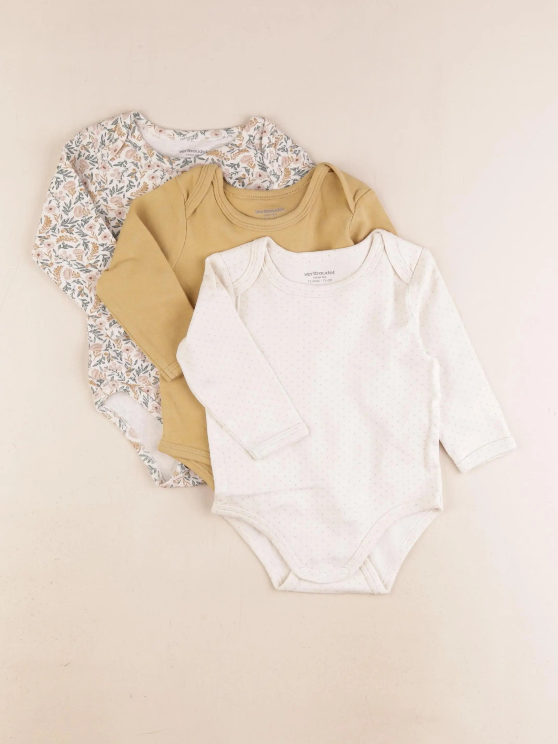 Vertbaudet - lot de 3 bodies en coton multicolore - 12 mois