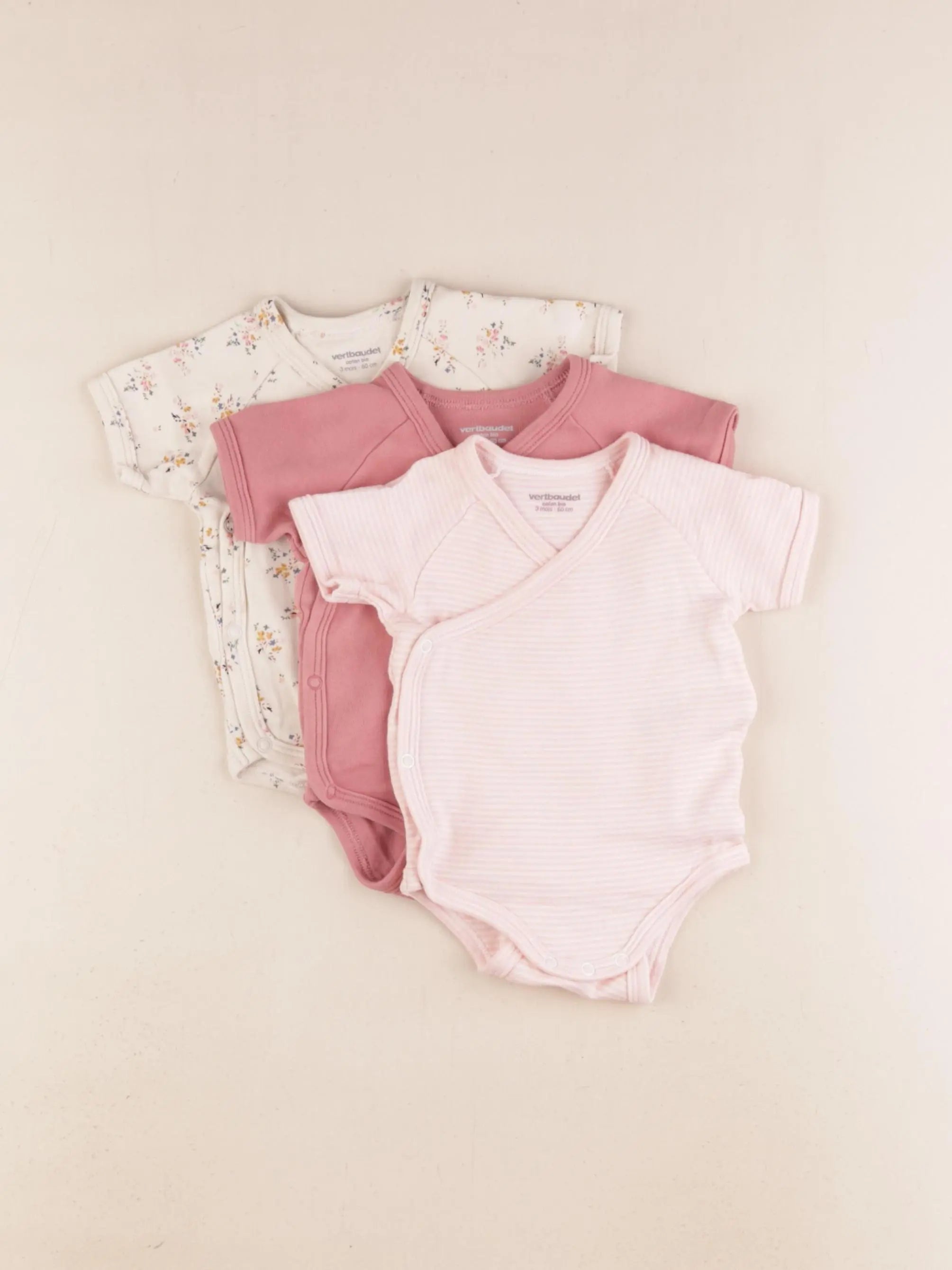 Vertbaudet - lot de 3 bodies en coton multicolore - 3 mois