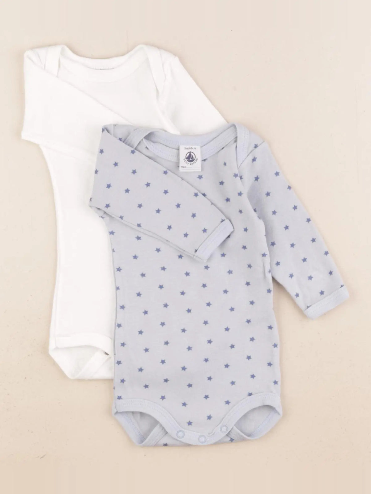 Petit Bateau - lot de 2 bodies en coton blanc, bleu - 3 mois