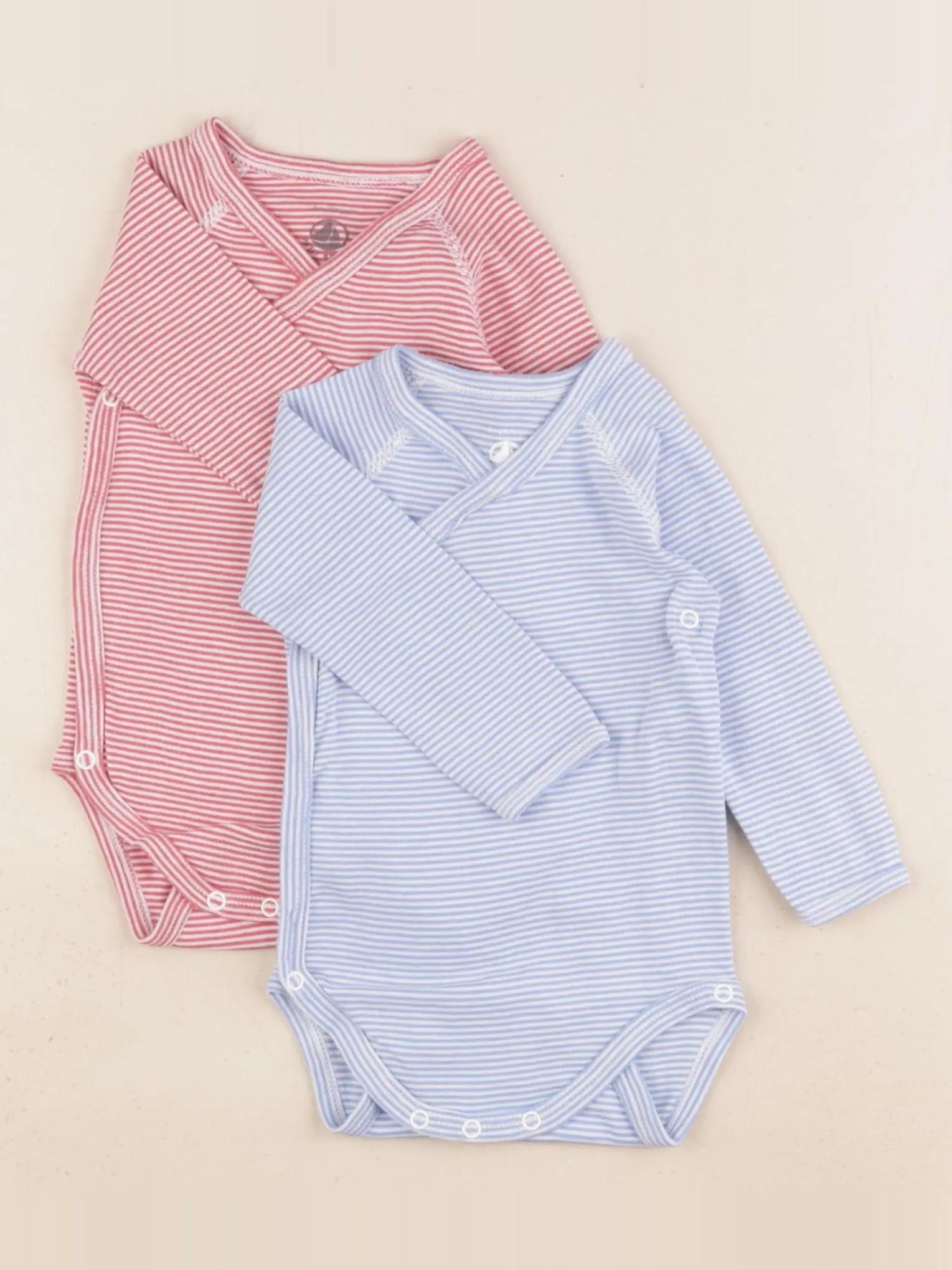 Petit Bateau - lot de 2 bodies en coton bleu, rouge - 6 mois