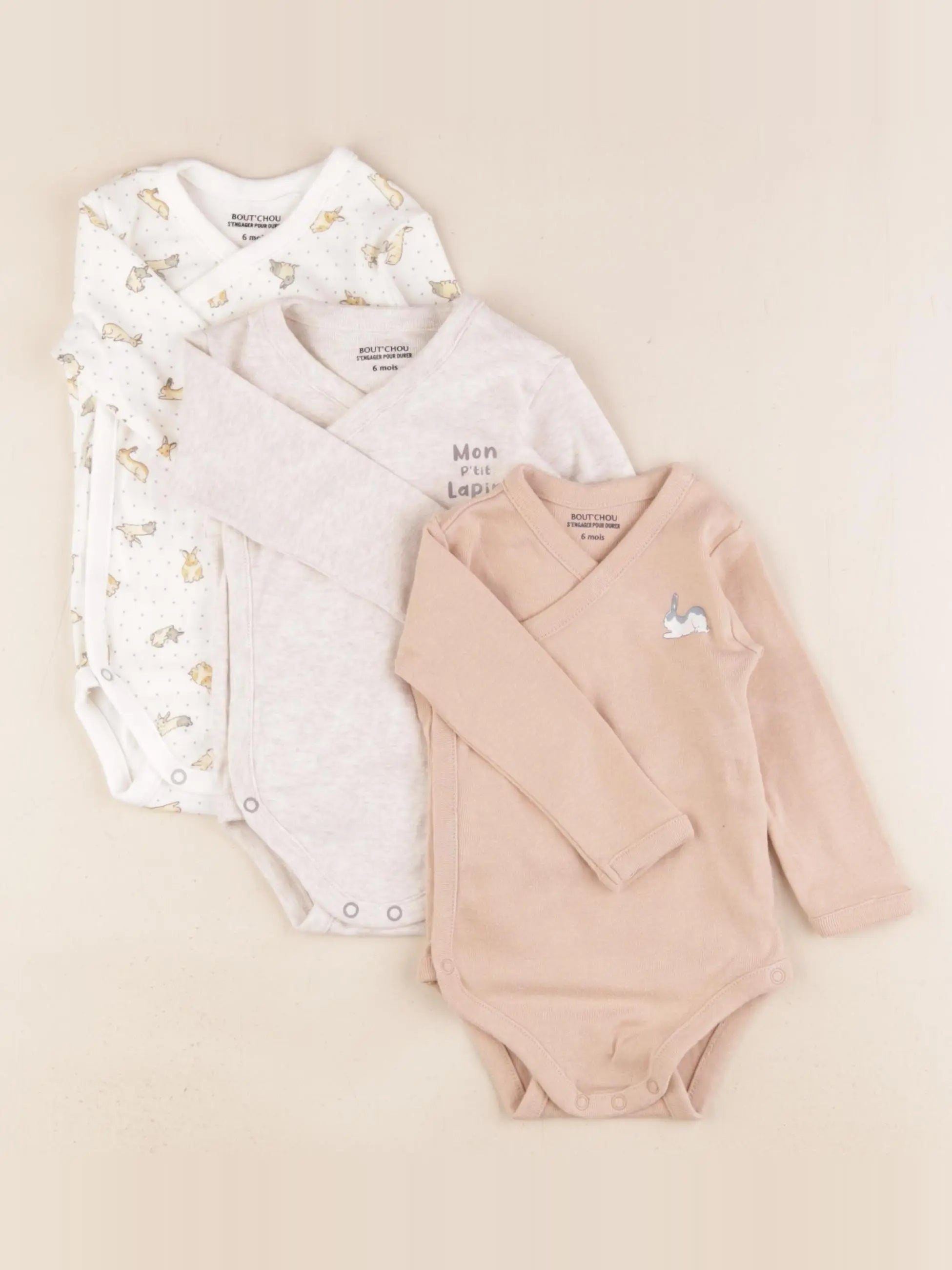 Boutchou - lot de 3 bodies en coton multicolore - 6 mois