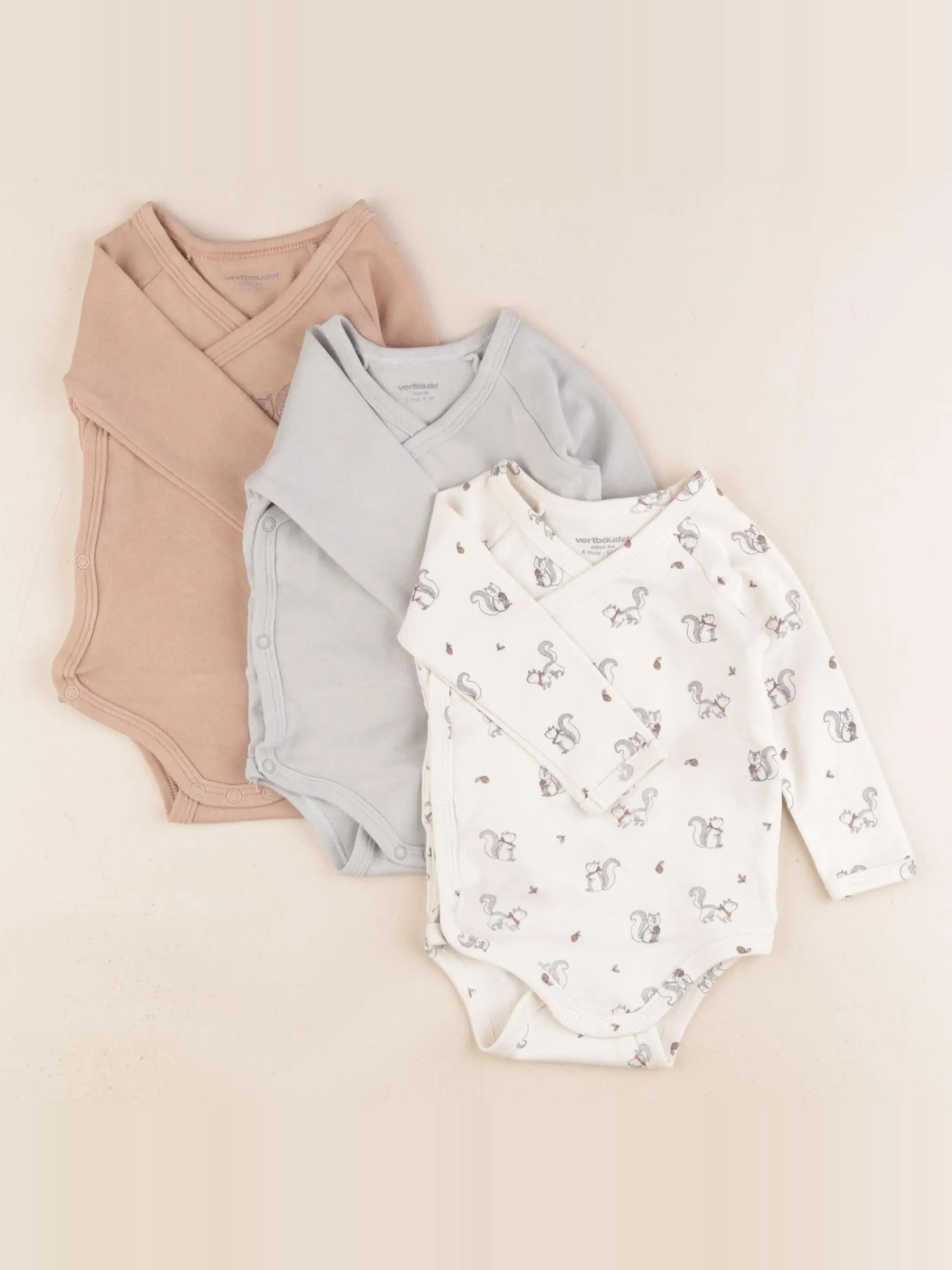 Vertbaudet - lot de 3 bodies en coton multicolore - 6 mois