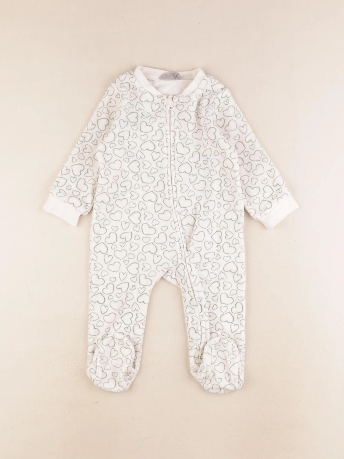 Boutchou - pyjama velours blanc, vert - 9 mois