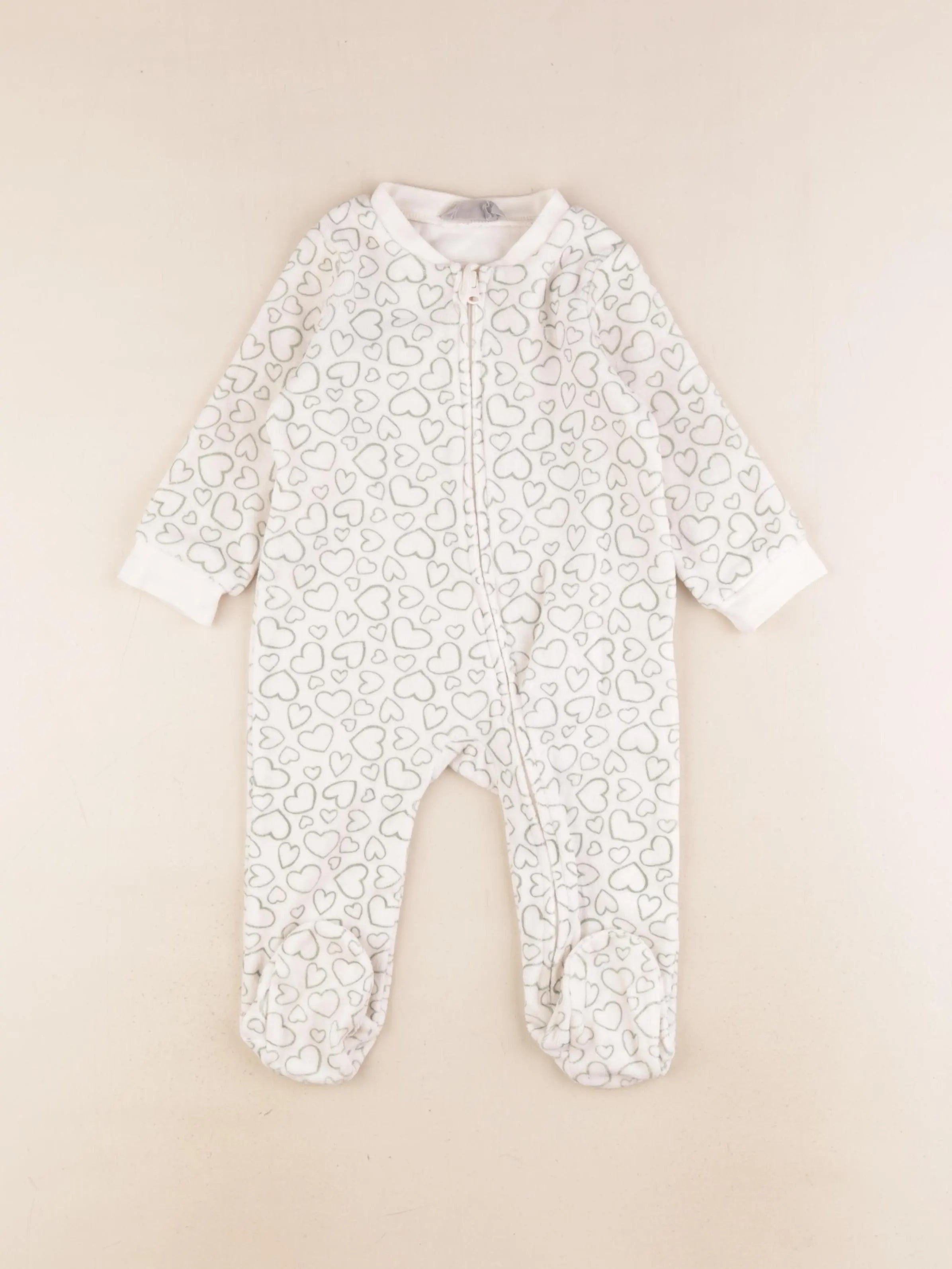 Boutchou - pyjama velours blanc, vert - 9 mois