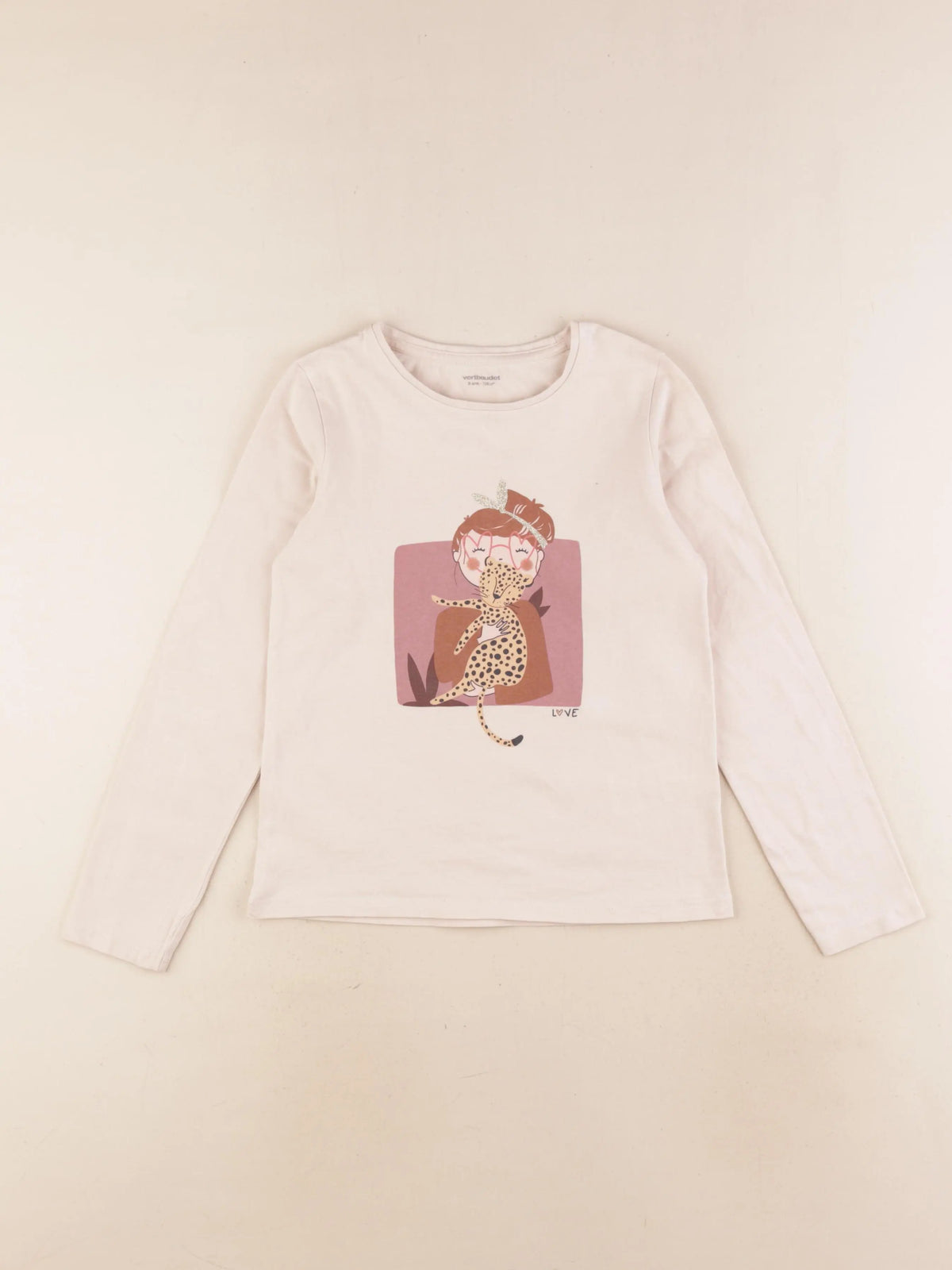 Vertbaudet - tee-shirt beige - 8 ans