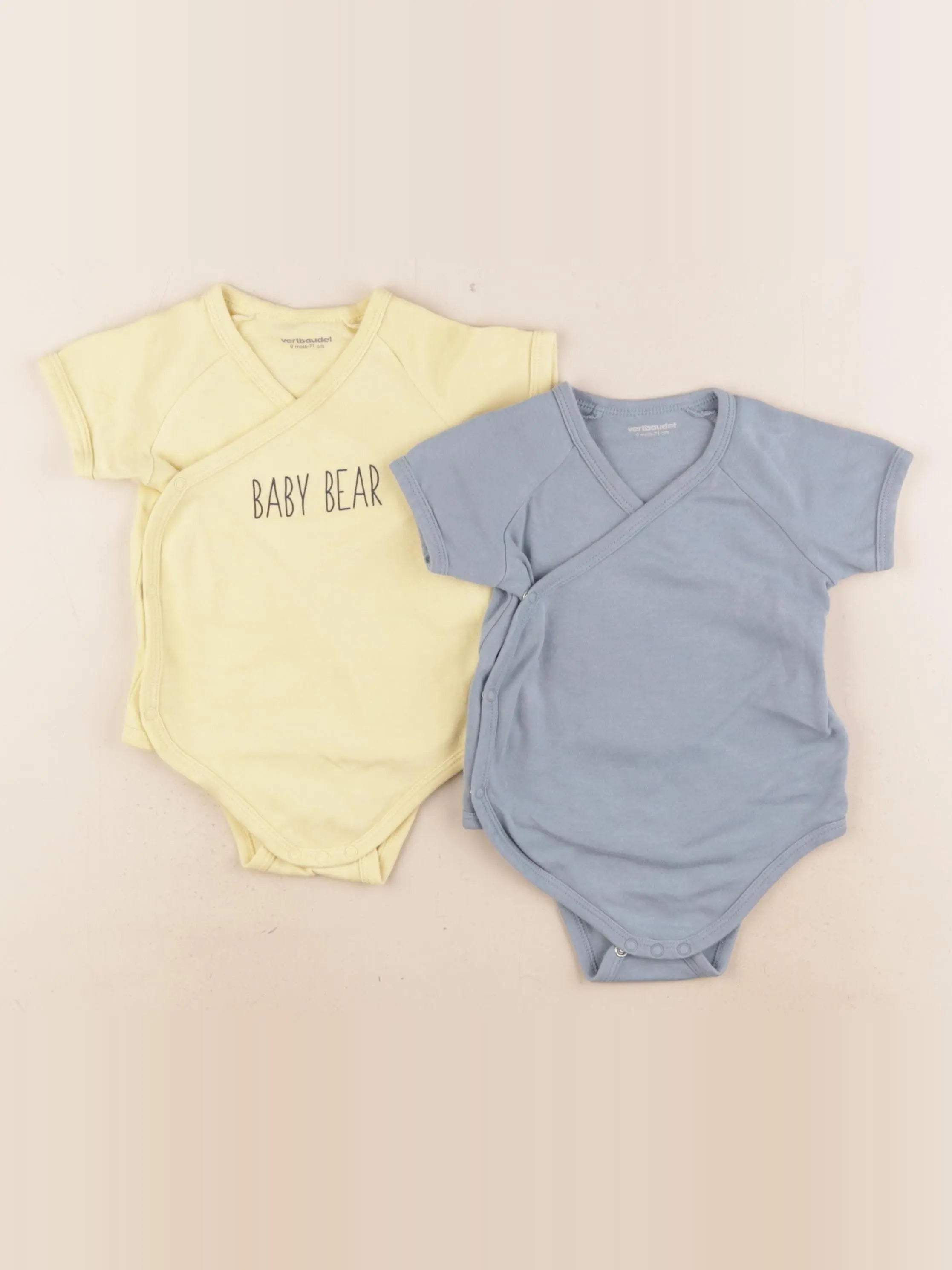 Vertbaudet - lot de 2 bodies en coton bleu, jaune - 9 mois