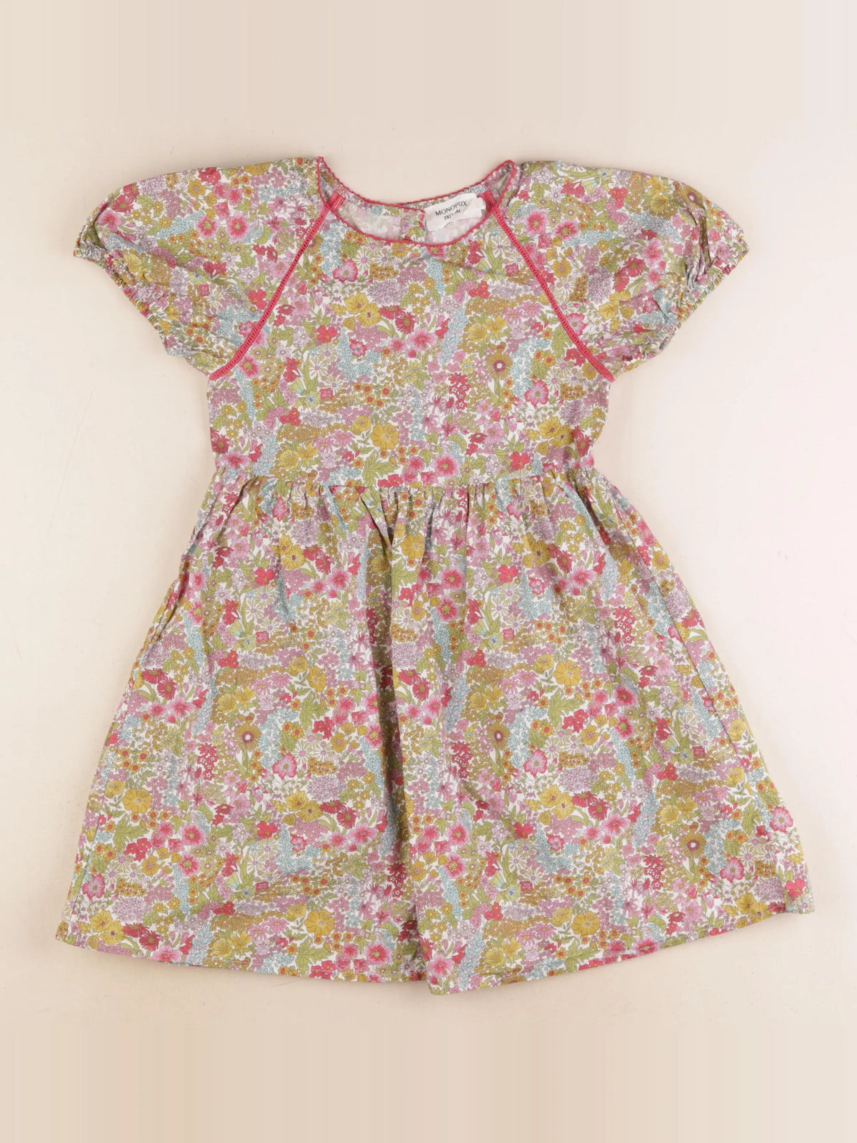 Monoprix - robe vert, rose - 5/6 ans