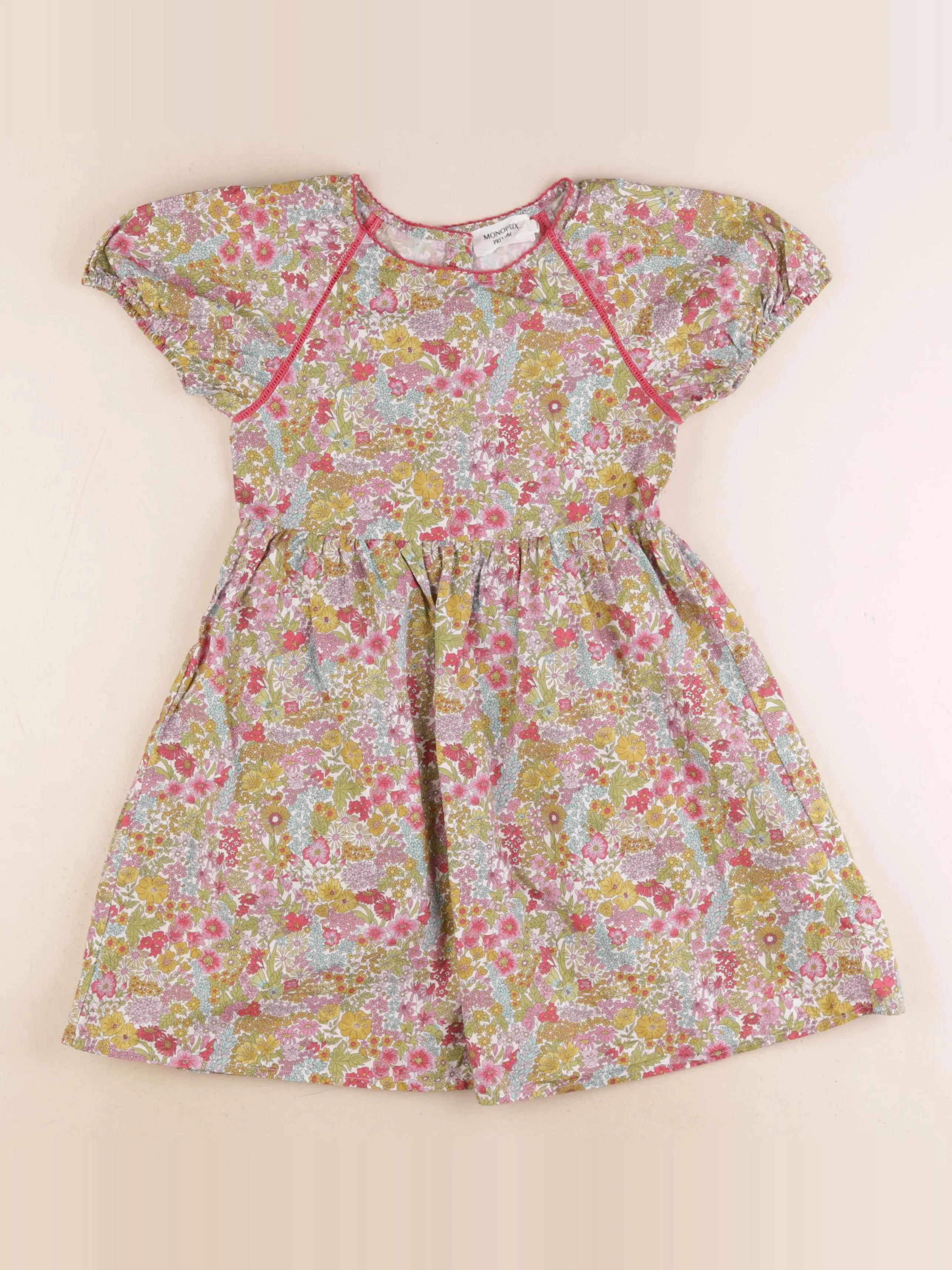 Monoprix - robe vert, rose - 5/6 ans