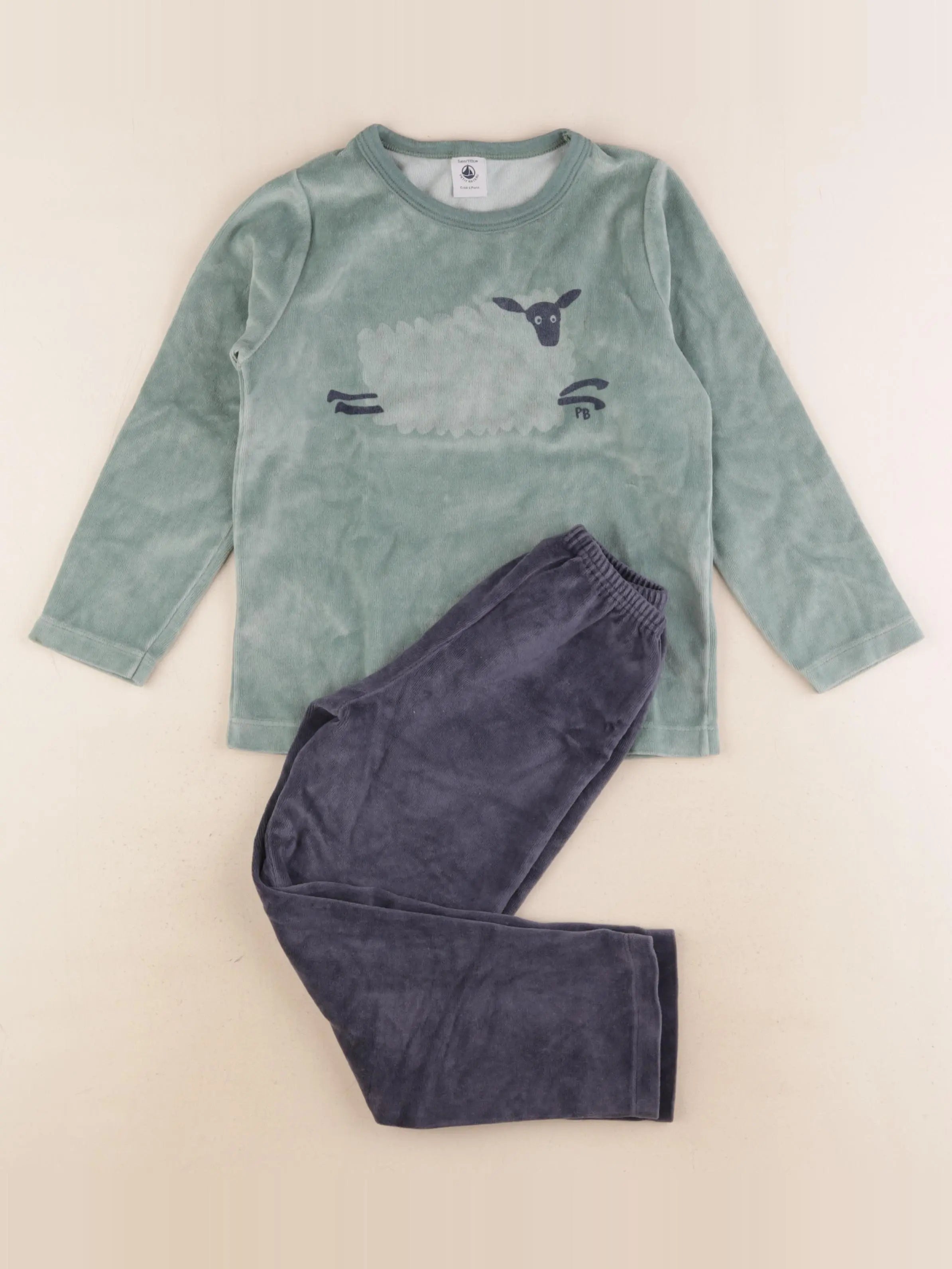 Petit Bateau - pyjama velours vert, bleu - 5 ans