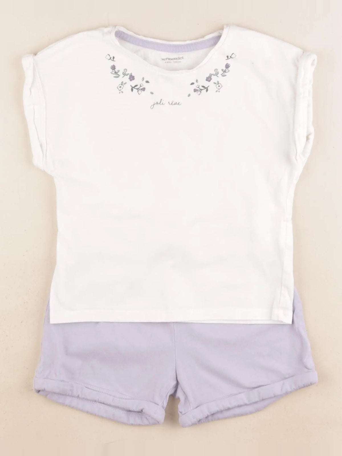 Vertbaudet - pyjama coton violet, blanc - 4 ans