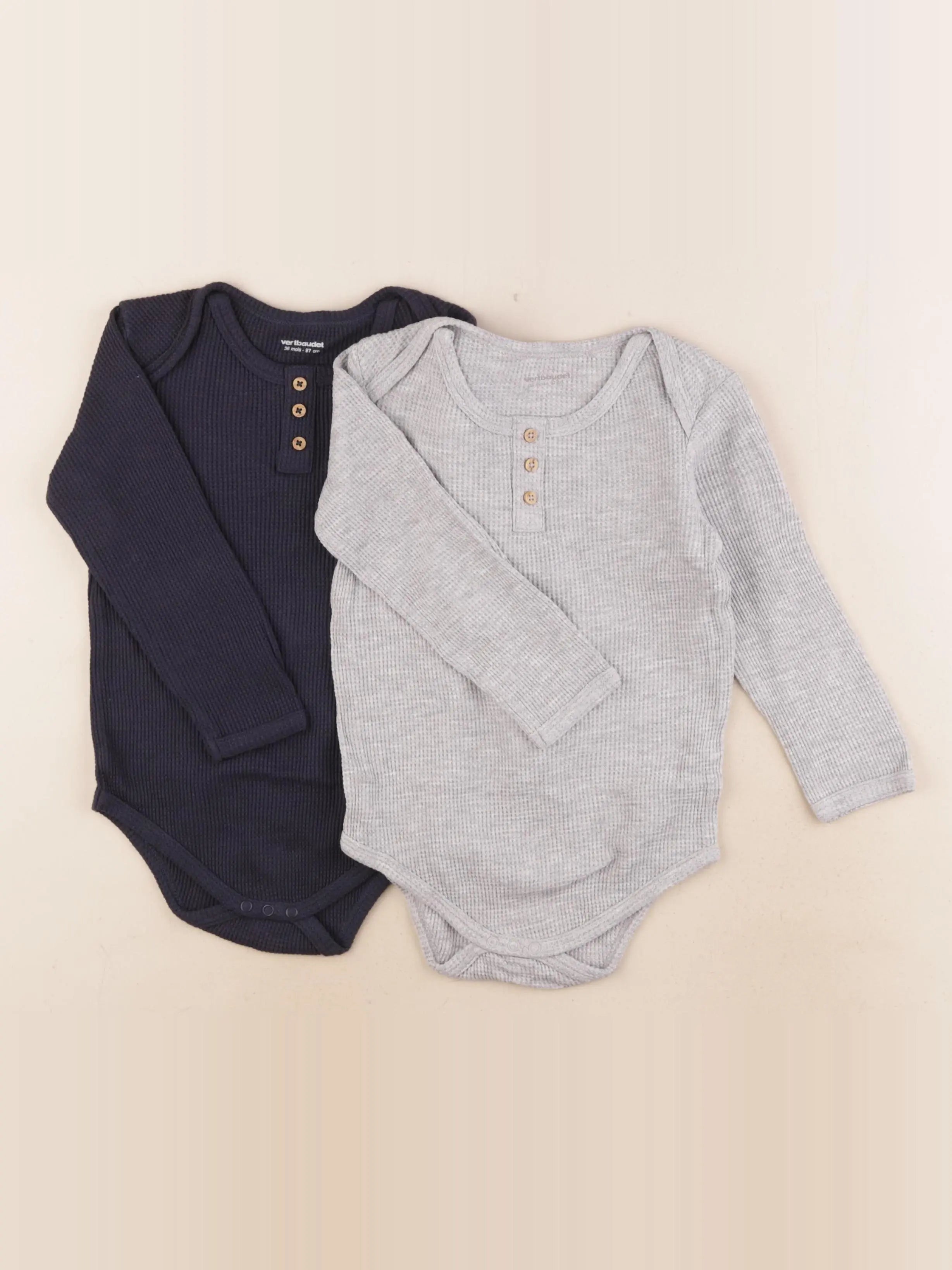 Vertbaudet - lot de 2 bodies en coton gris, bleu - 36 mois