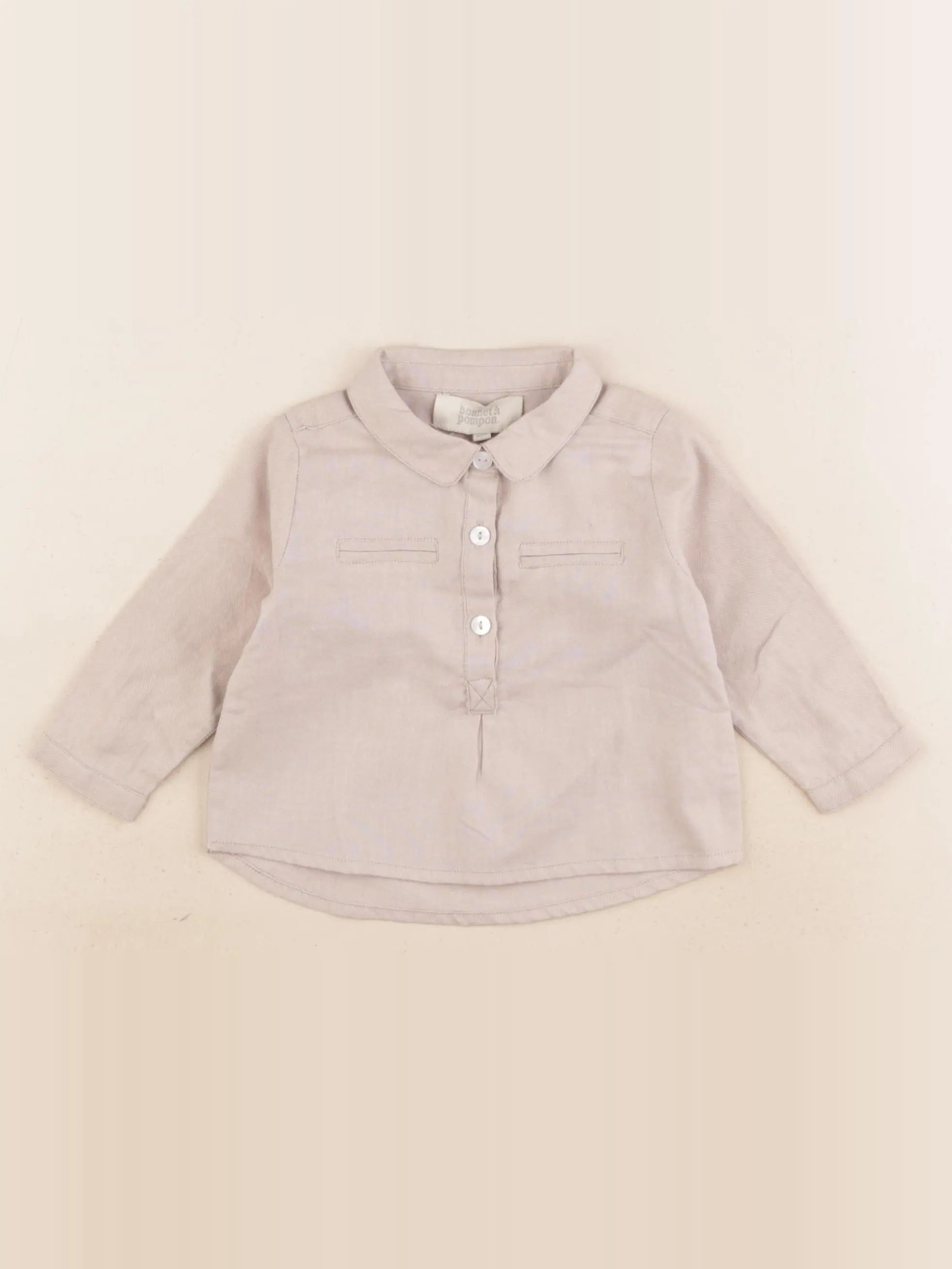 Bonnet à Pompon - chemise beige - 6 mois