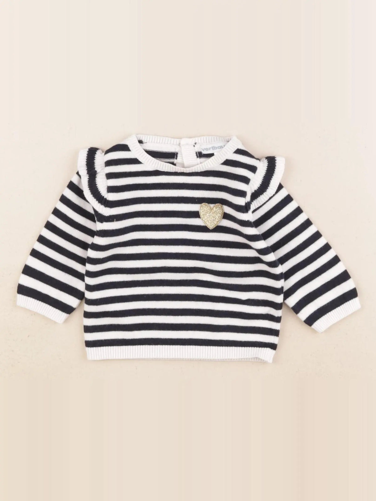 Vertbaudet - pull blanc, bleu, or - 3 mois