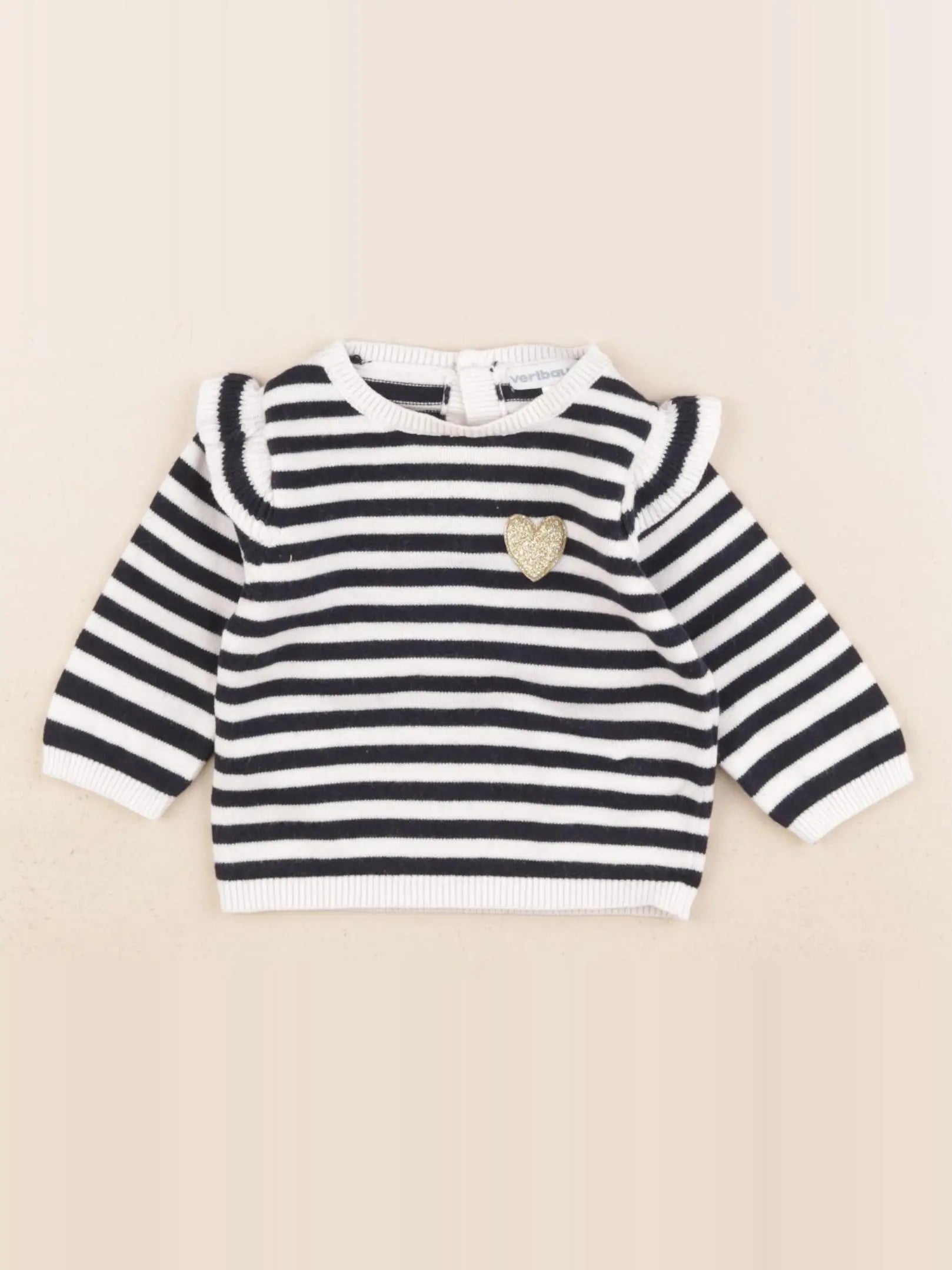 Vertbaudet - pull blanc, bleu, or - 3 mois