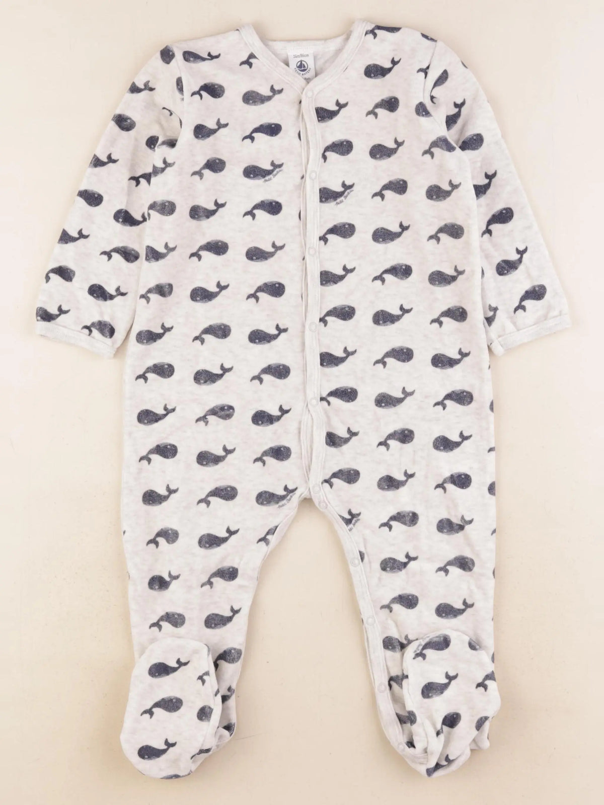 Petit Bateau - pyjama velours bleu, beige - 24 mois
