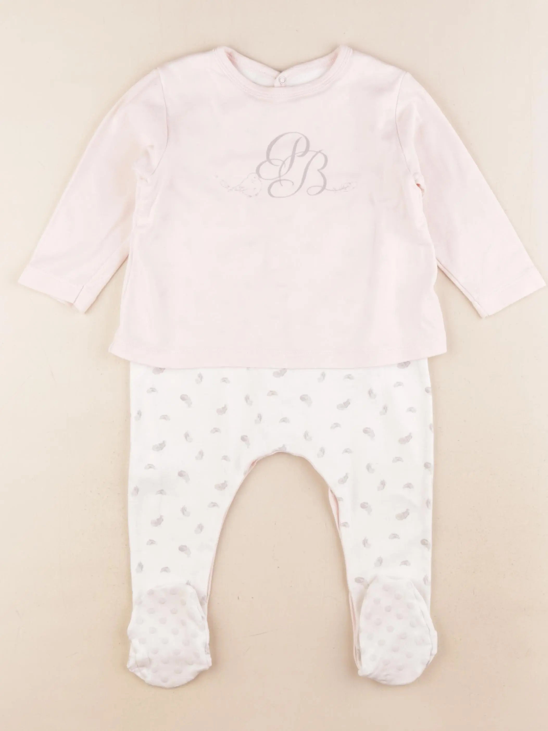 Petit Bateau - pyjama coton blanc, rose - 18 mois