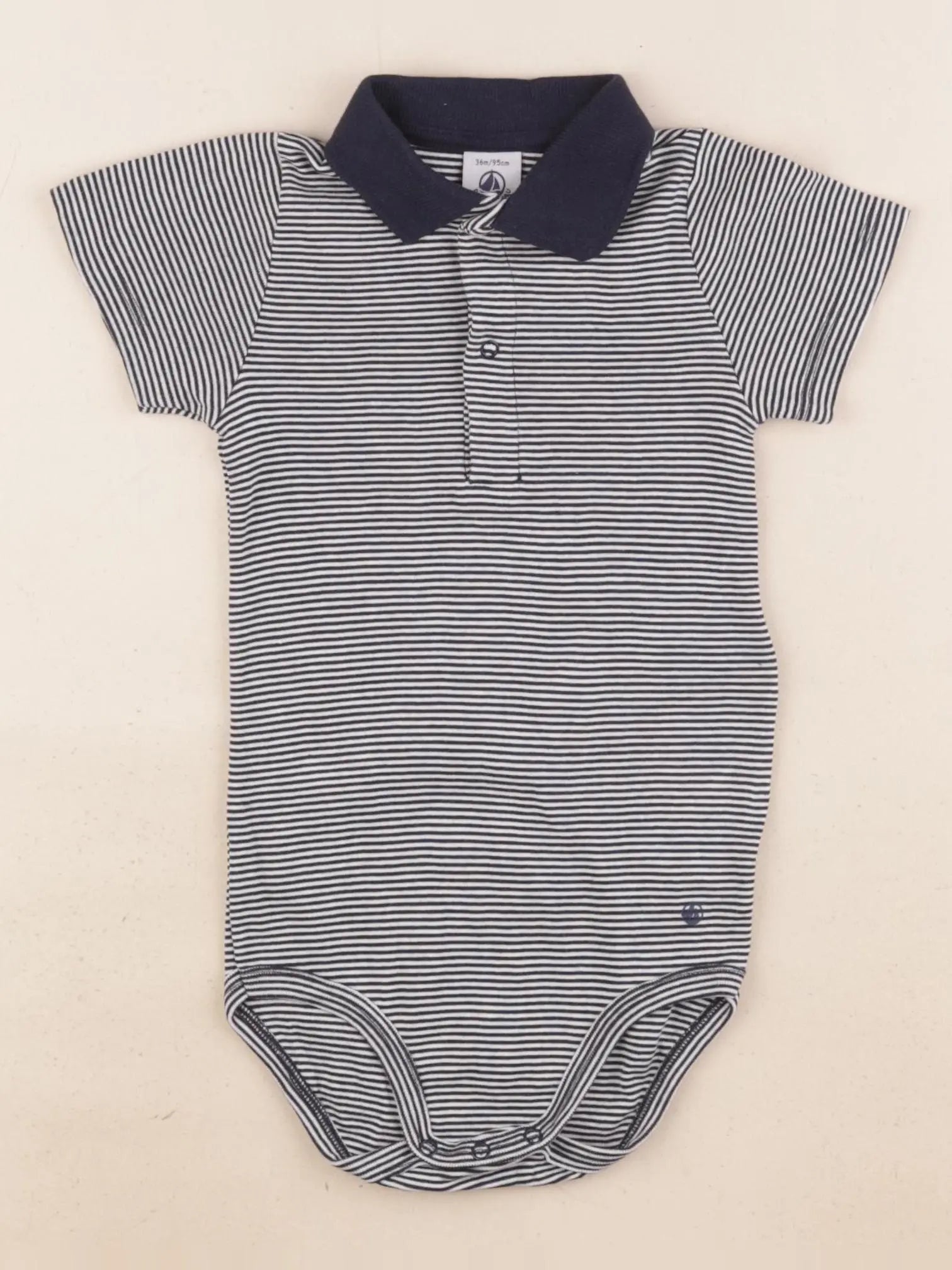 Petit Bateau - body à col bleu, blanc - 36 mois