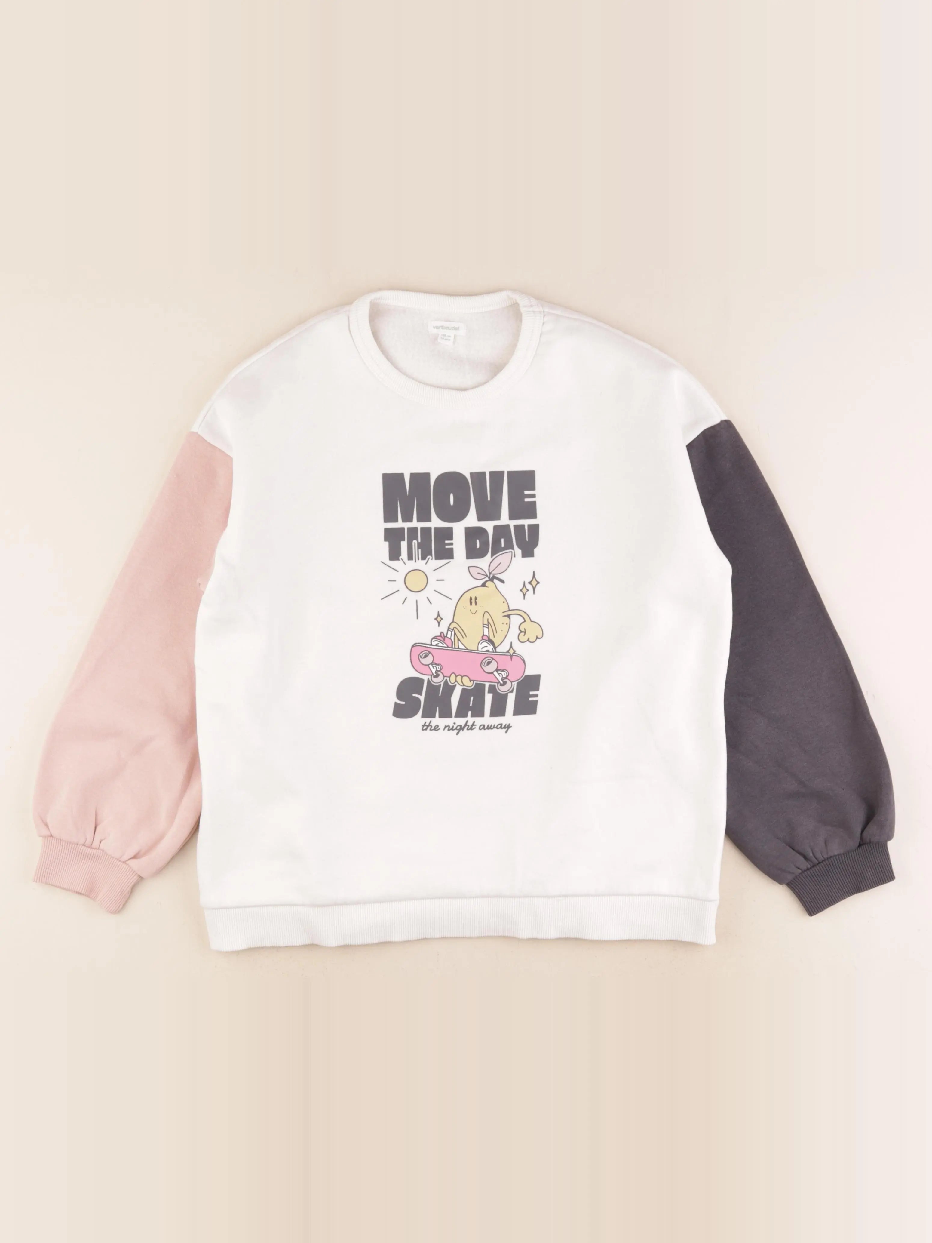 Vertbaudet - sweat blanc, rose - 14 ans