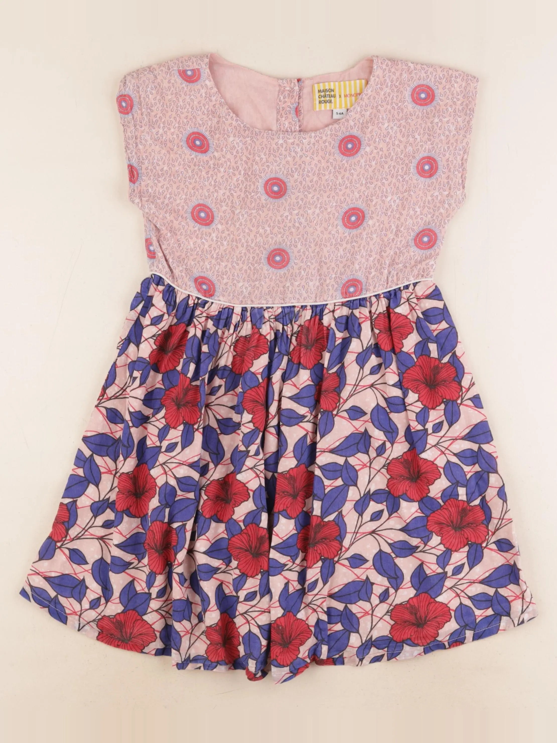 Monoprix - robe bleu, rose - 5/6 ans