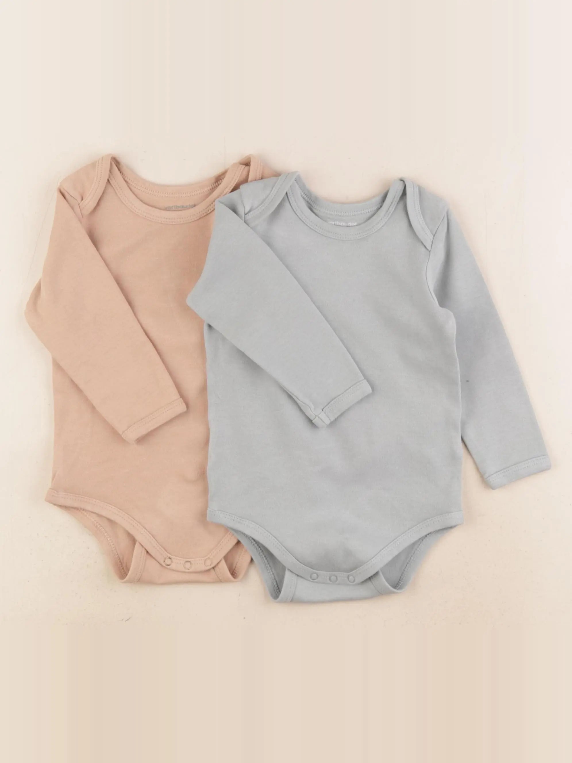 Vertbaudet - lot de 2 bodies en coton gris, marron - 18 mois