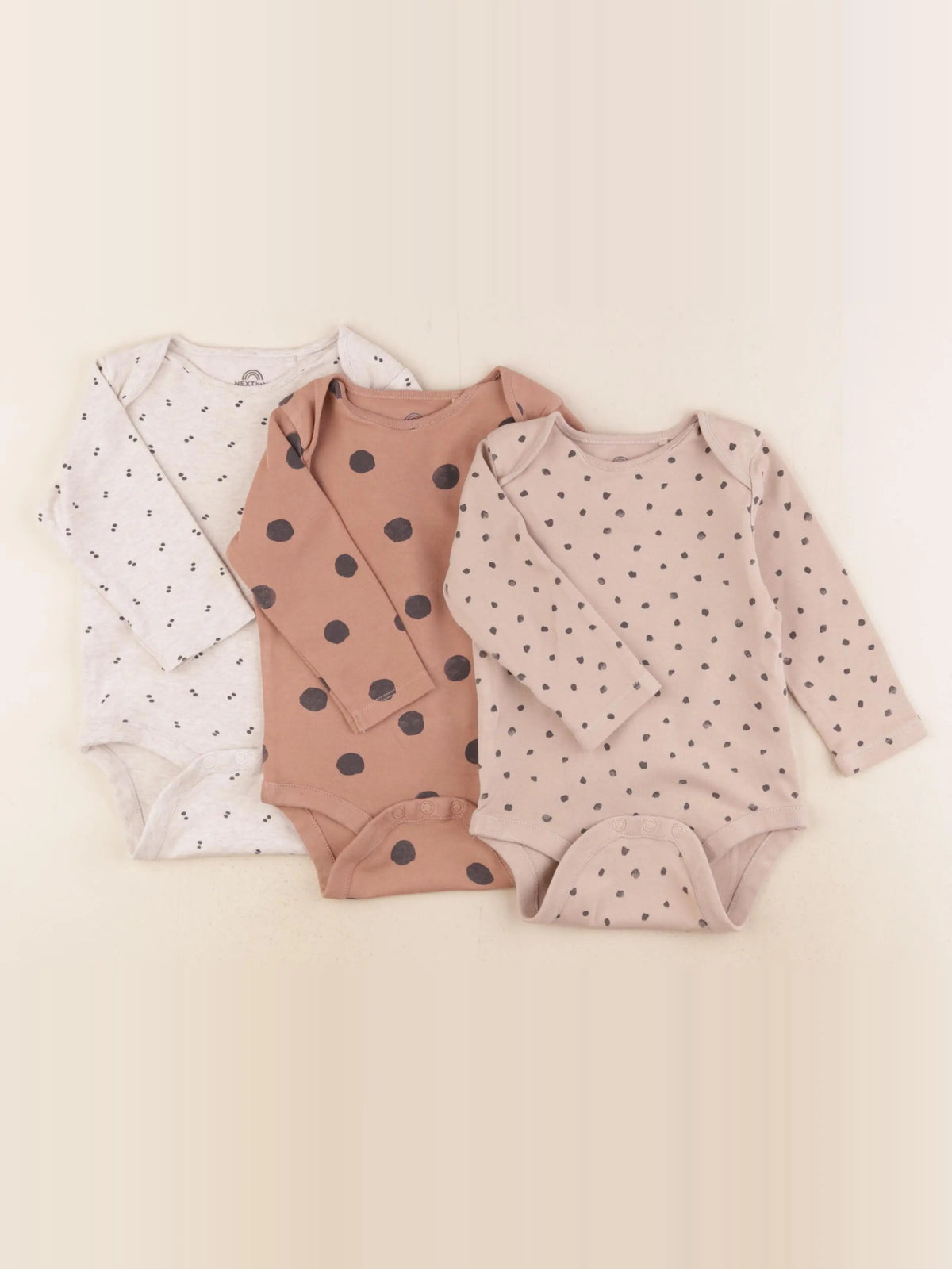 Next - lot de 3 bodies en coton marron, beige - 9/12 mois