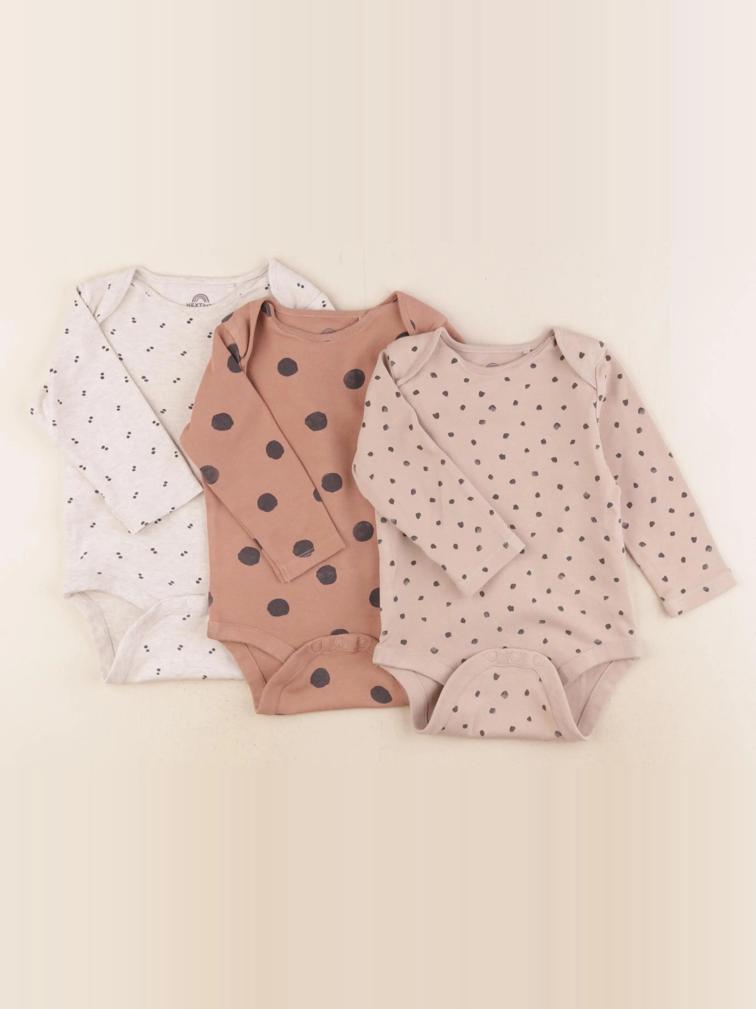 Next - lot de 3 bodies en coton marron, beige - 9/12 mois