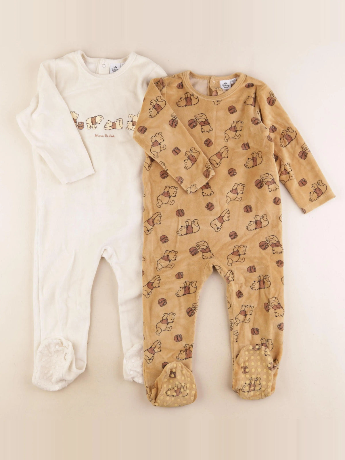 Vertbaudet - lot de 2 pyjamas velours marron, beige - 2 ans