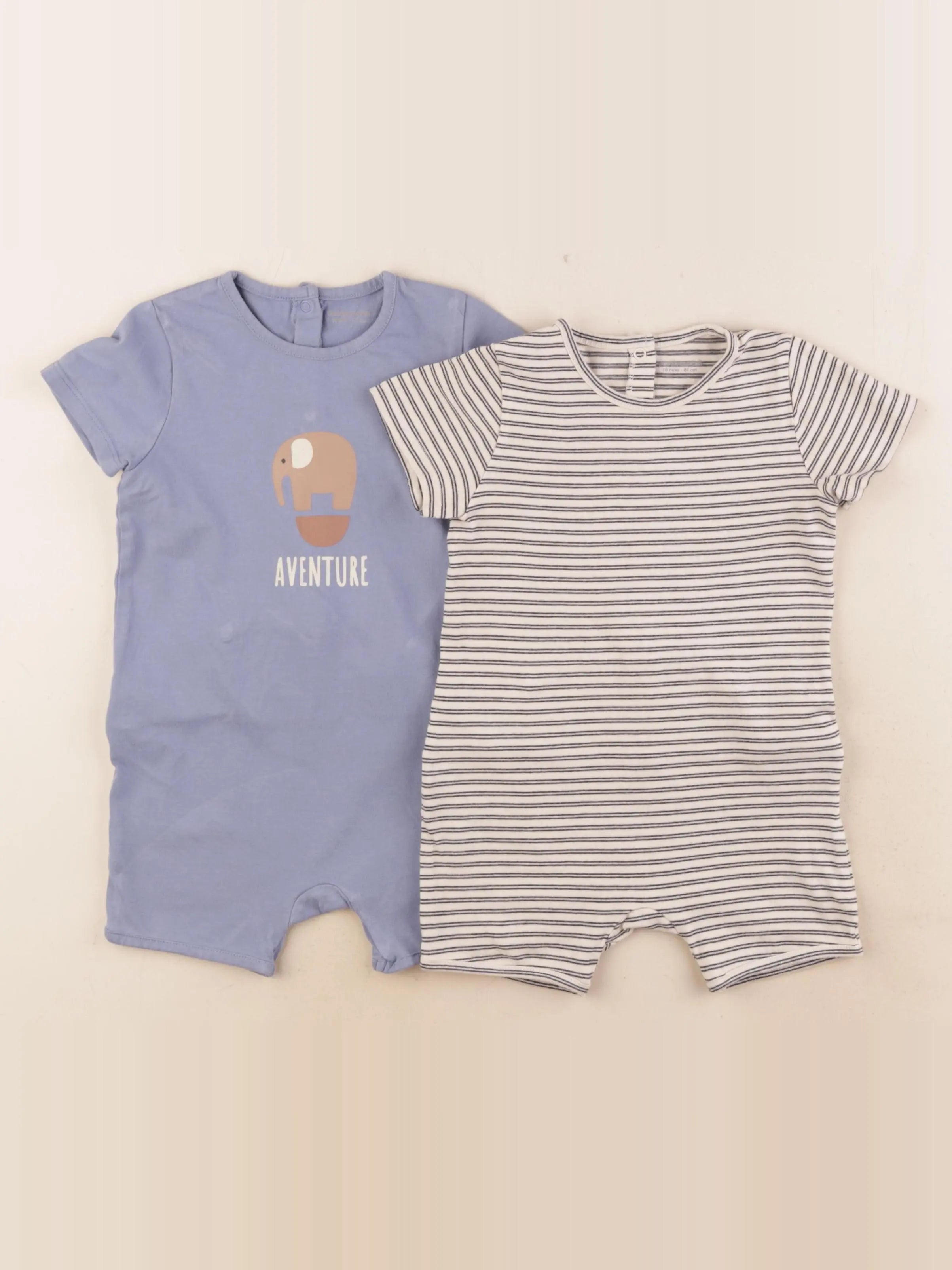 Vertbaudet - pyjama coton bleu, gris - 18 mois