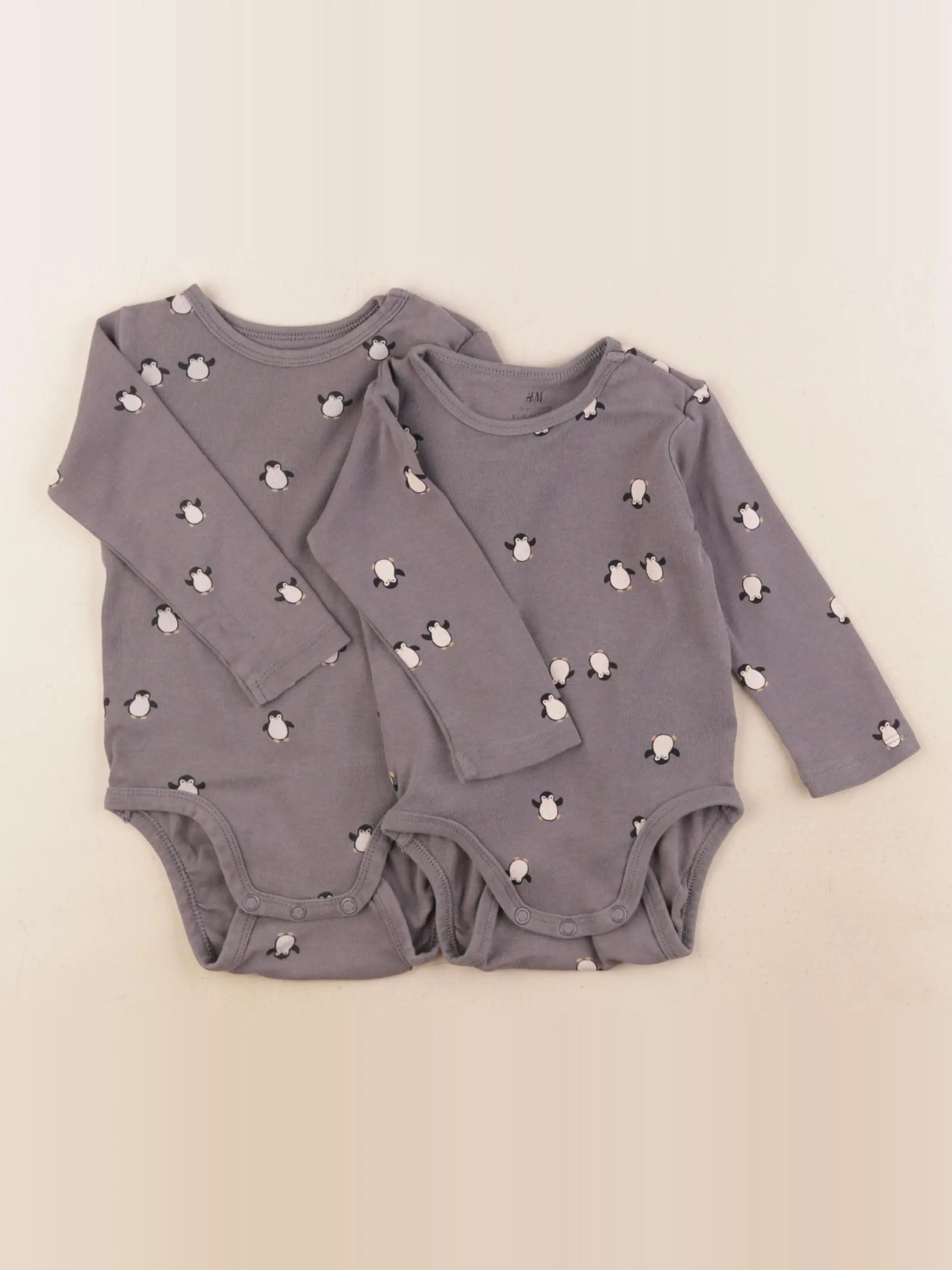 H&M - lot de 2 bodies en coton gris - 6/9 mois