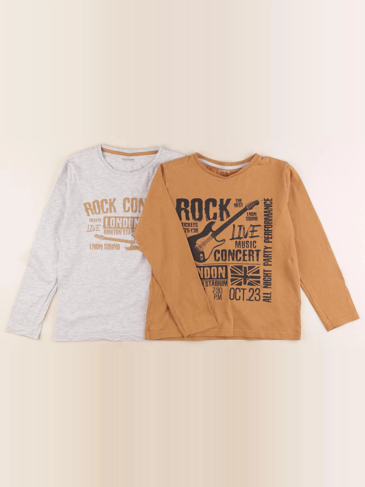 Vertbaudet - lot de 2 tee-shirts gris, marron - 10 ans