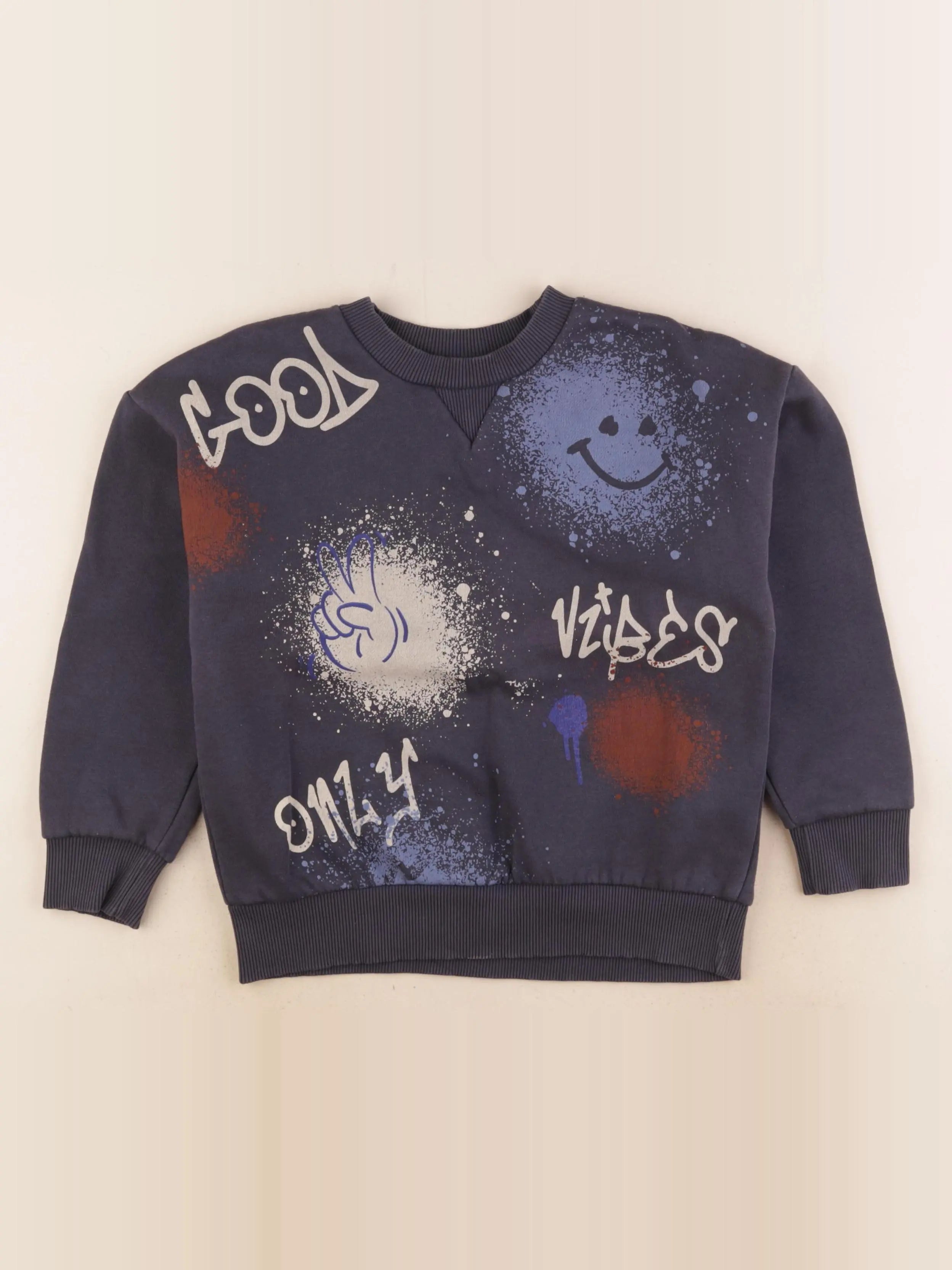 Vertbaudet - sweat bleu, gris - 8 ans