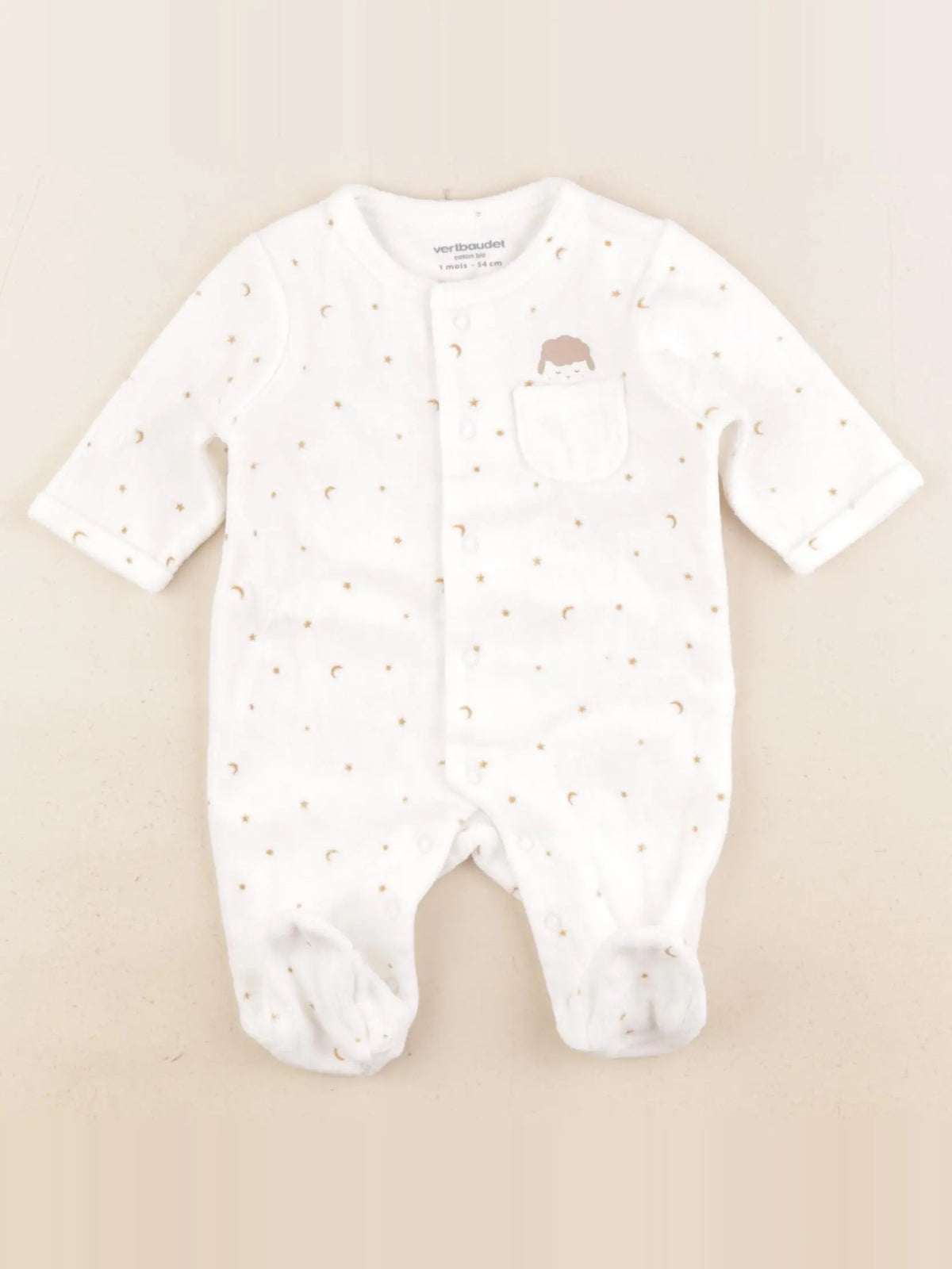 Vertbaudet - pyjama velours blanc - 1 mois