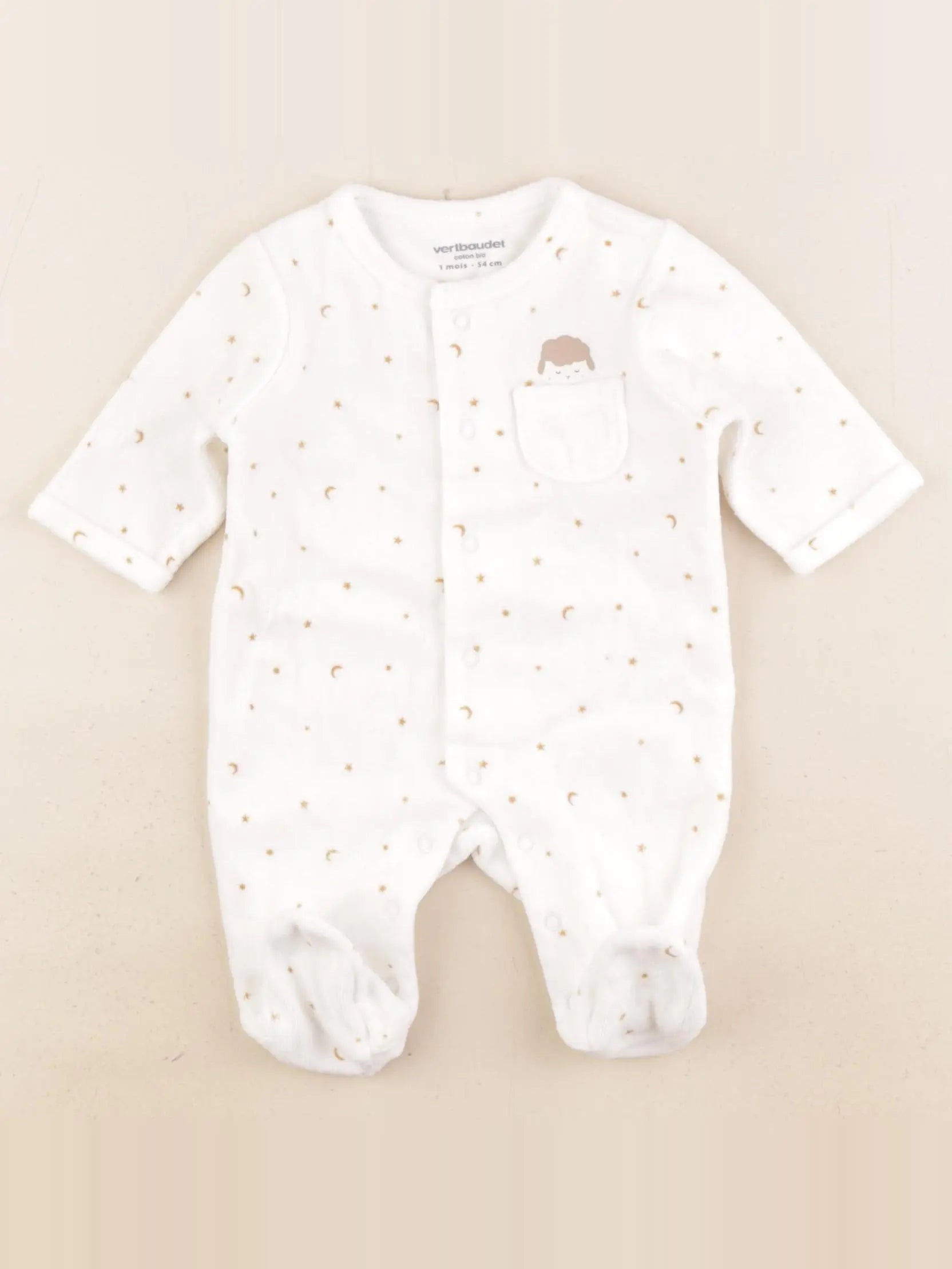 Vertbaudet - pyjama velours blanc - 1 mois