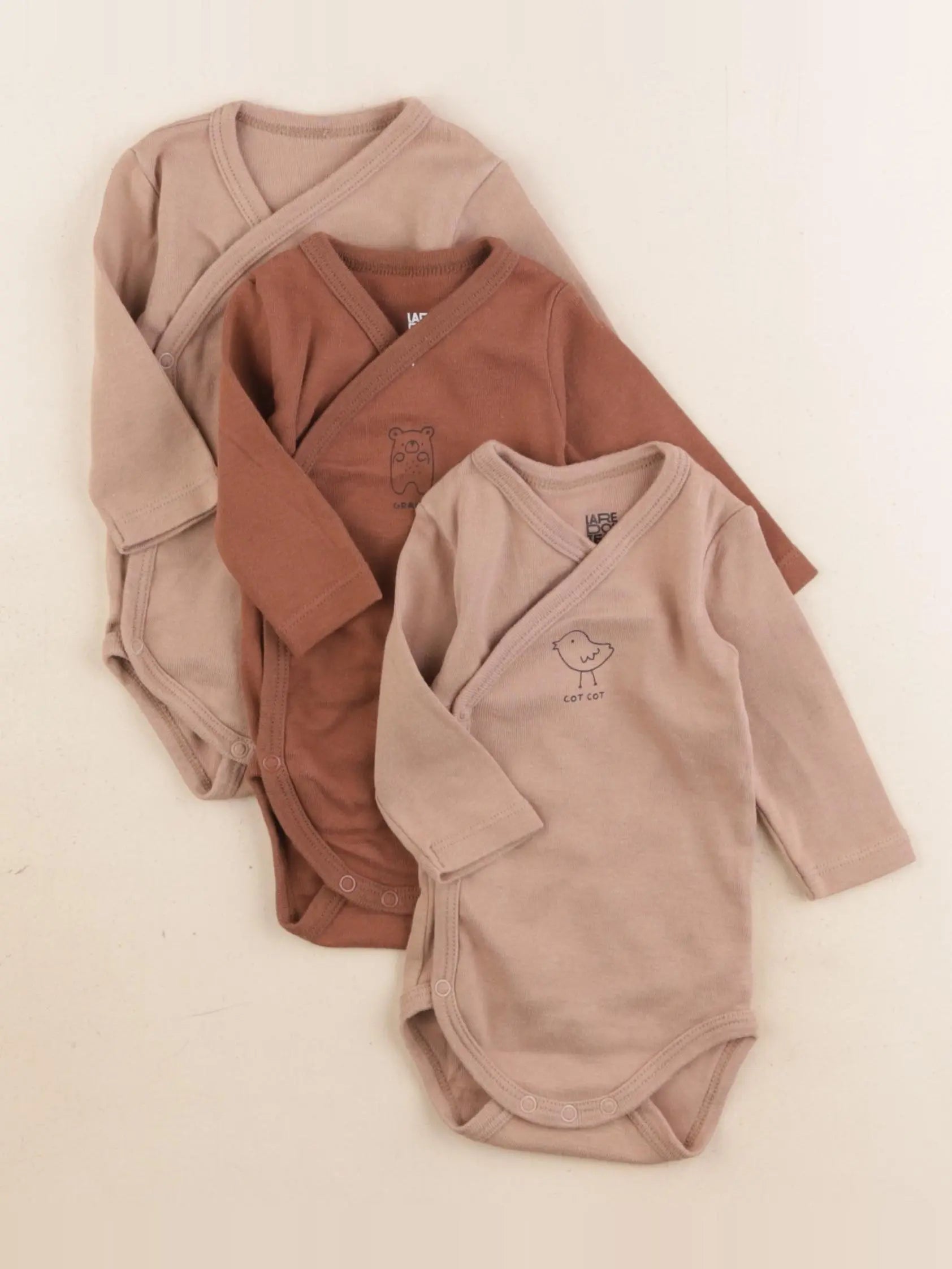 La Redoute - lot de 3 bodies en coton beige - 1 mois