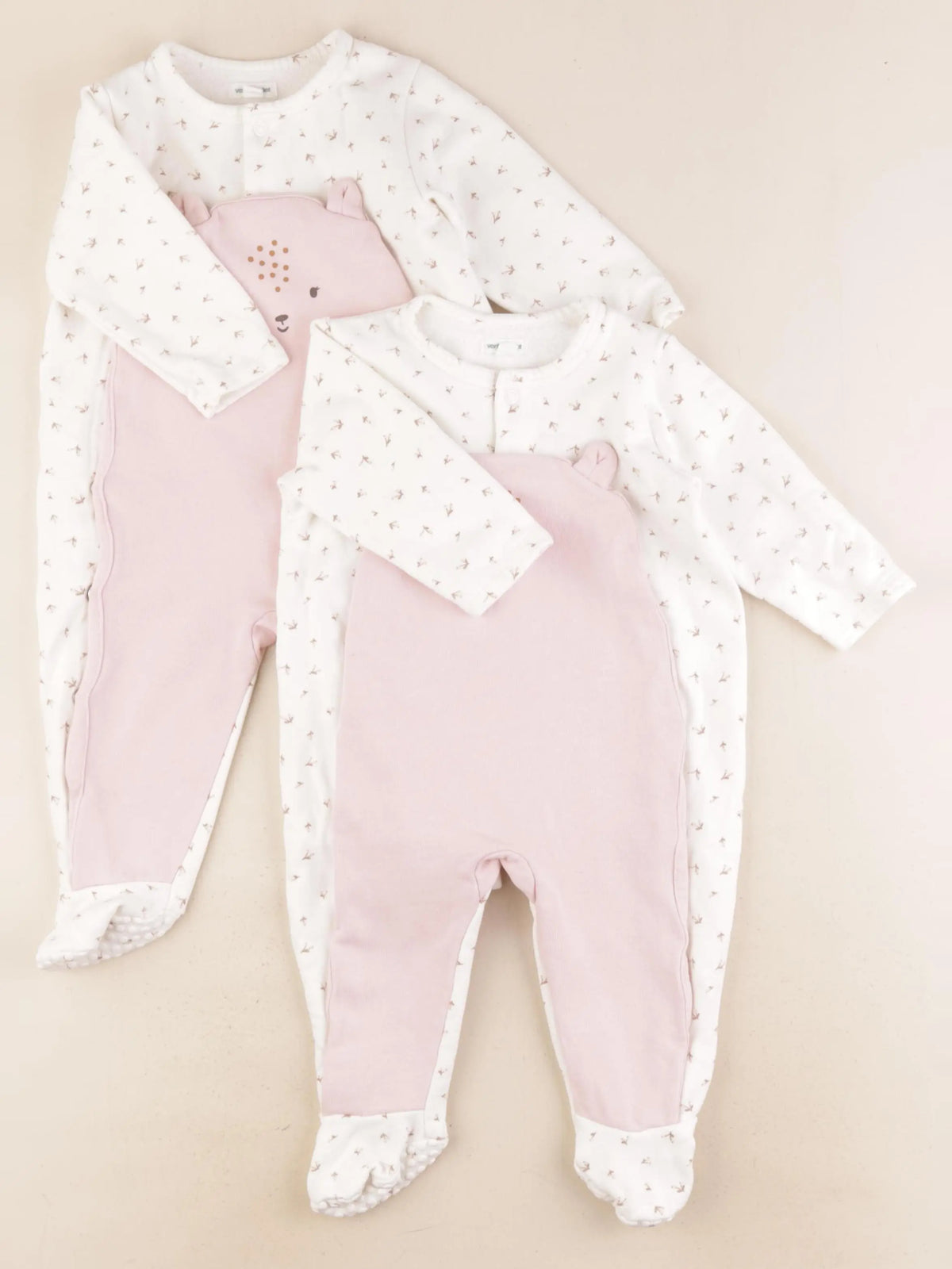 Vertbaudet - lot de 2 pyjamas coton beige, rose - 12 mois